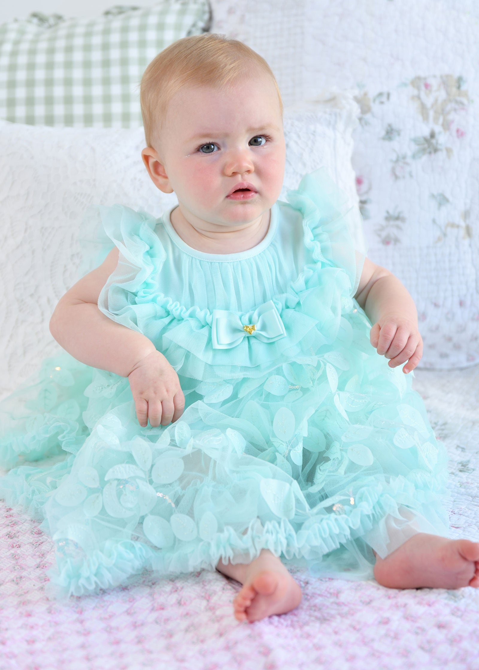 Dominique Embroidered 3D Bud Baby Dress Mint