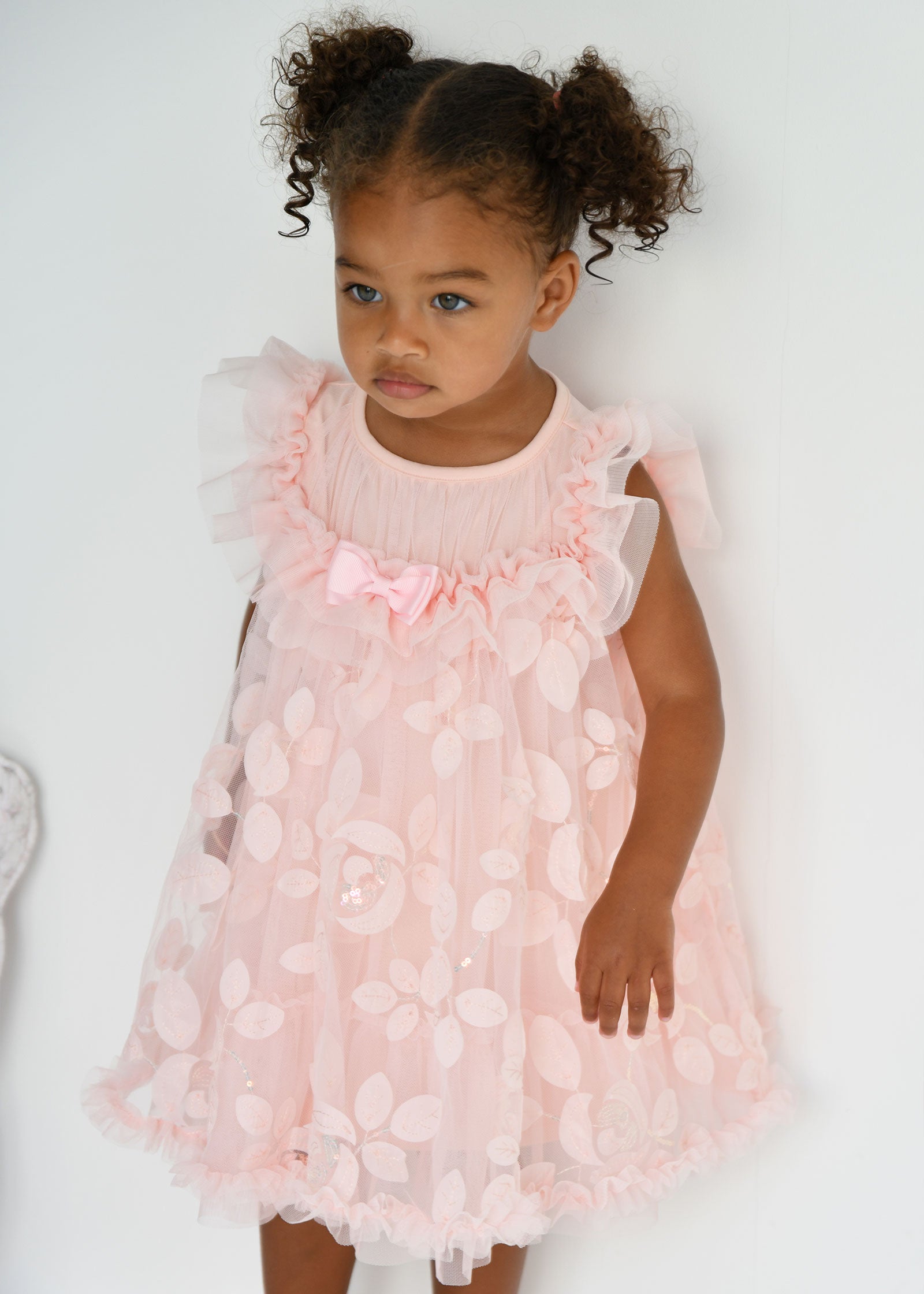 Dominique Embroidered 3D Bud Baby Dress Peach