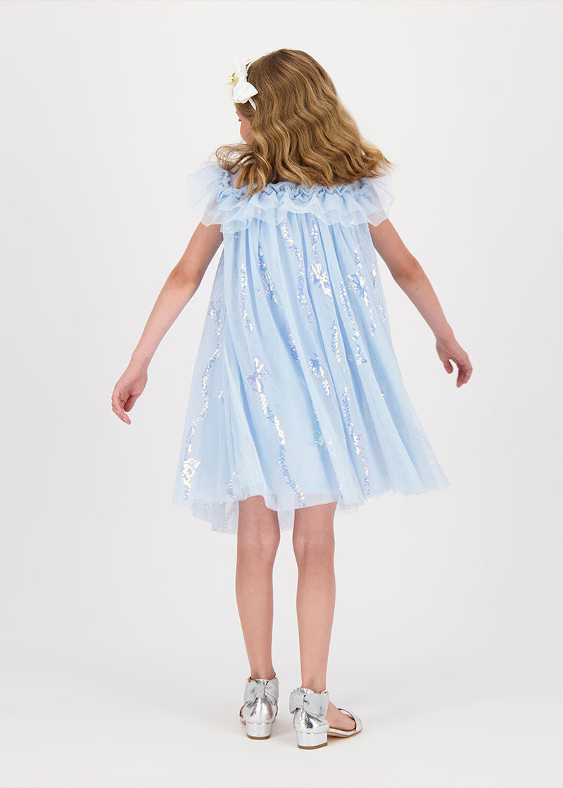 Dominique Sequin Butterfly Dress Pale Blue