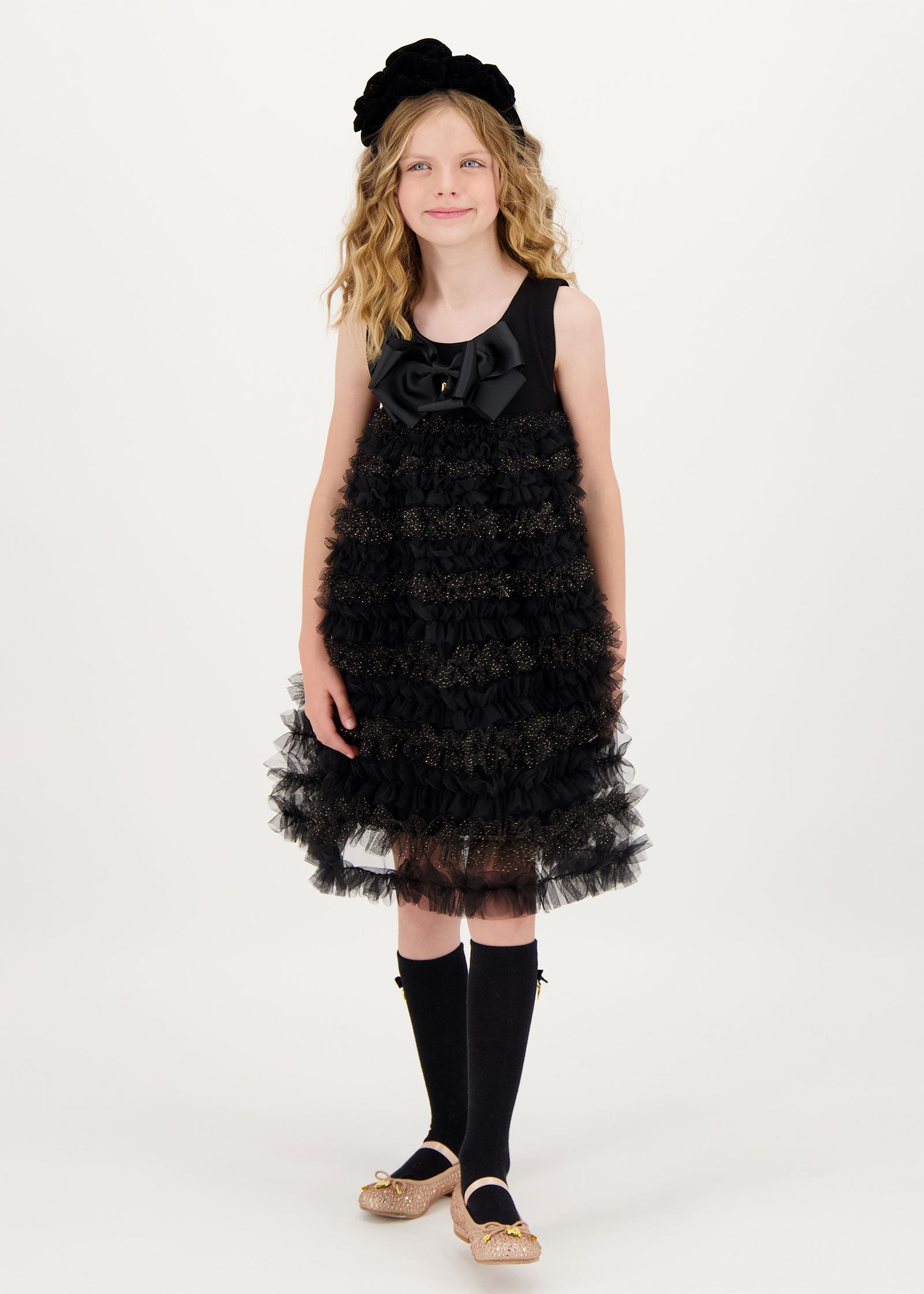 Donna Ruffle Sparkle Dress Black