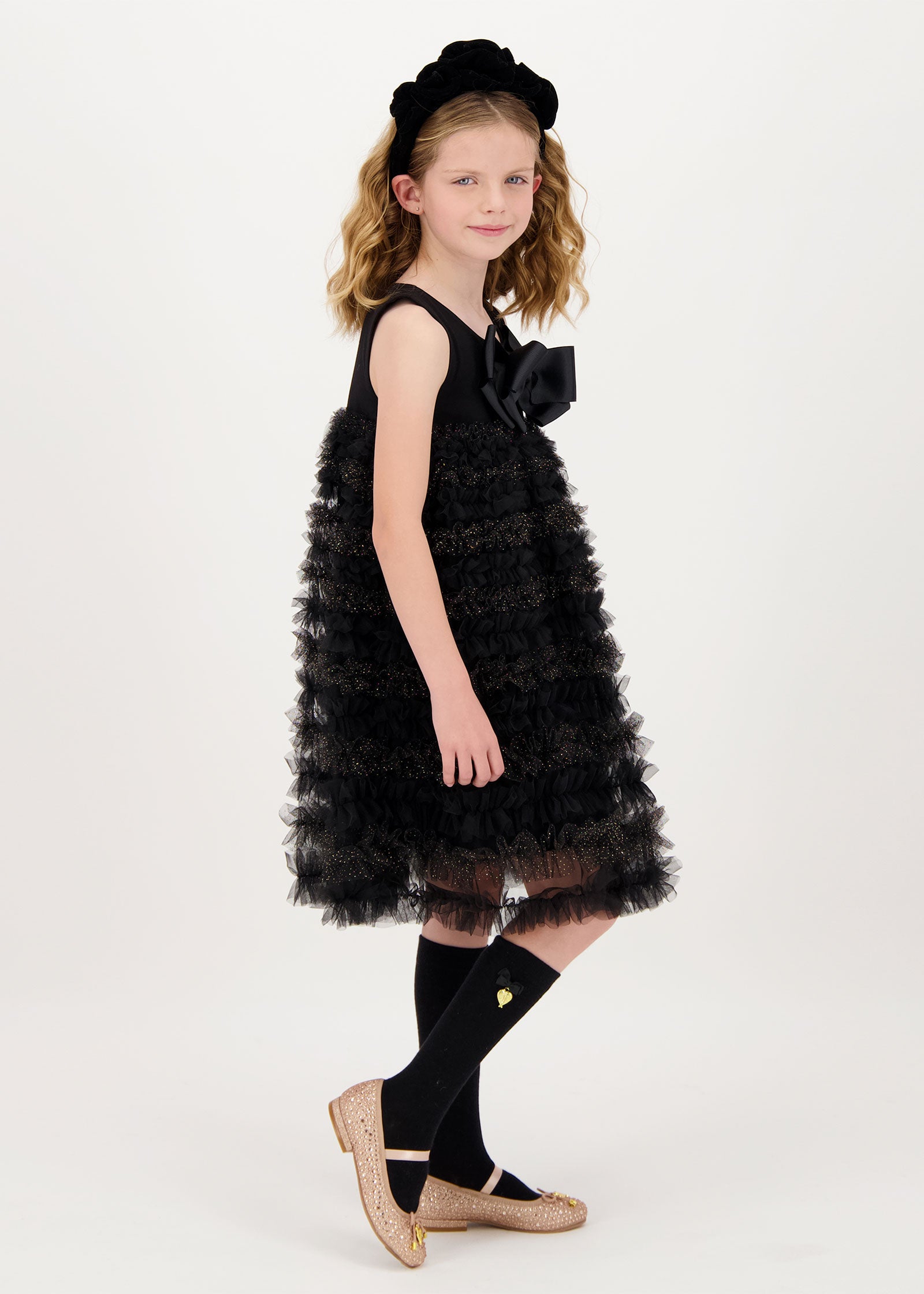 Donna Ruffle Sparkle Dress Black