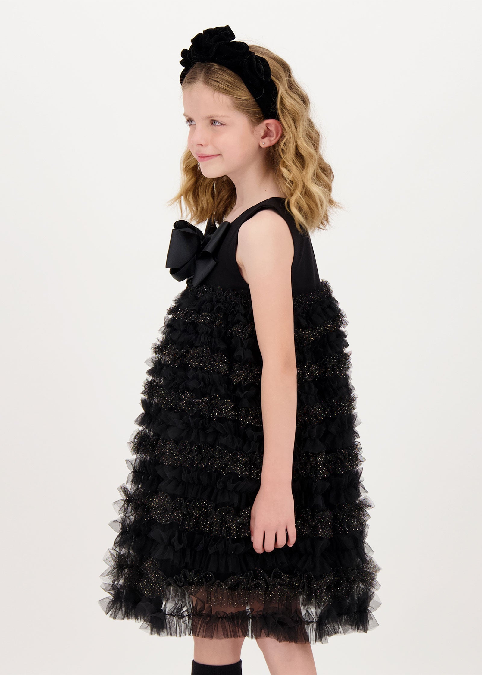 Donna Ruffle Sparkle Dress Black