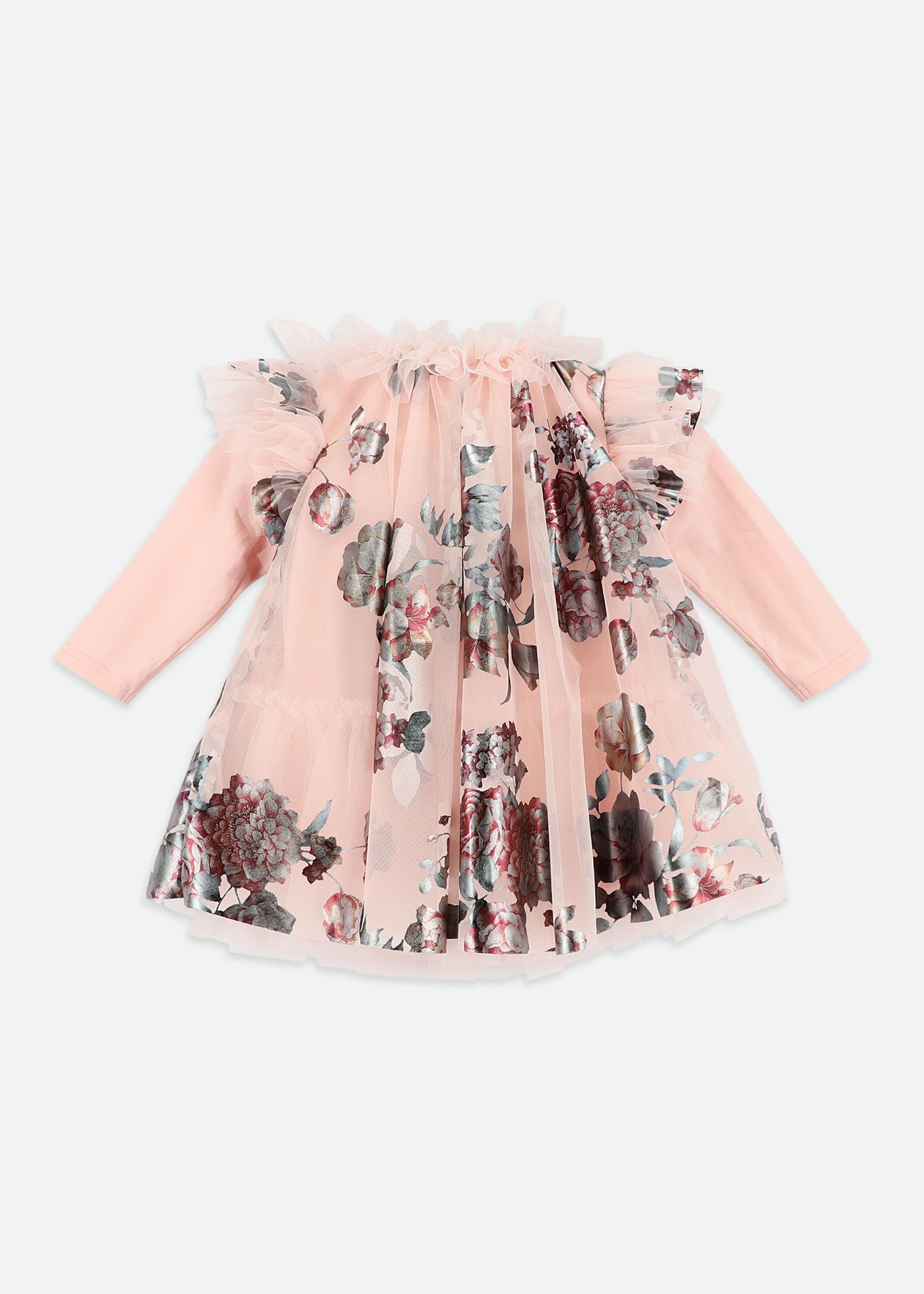 Doris Foil Floral Print Baby Dress Sweet Blush