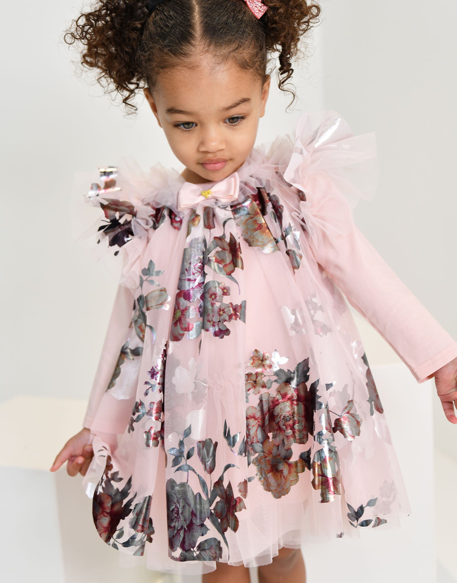 Doris Foil Floral Print Baby Dress Sweet Blush