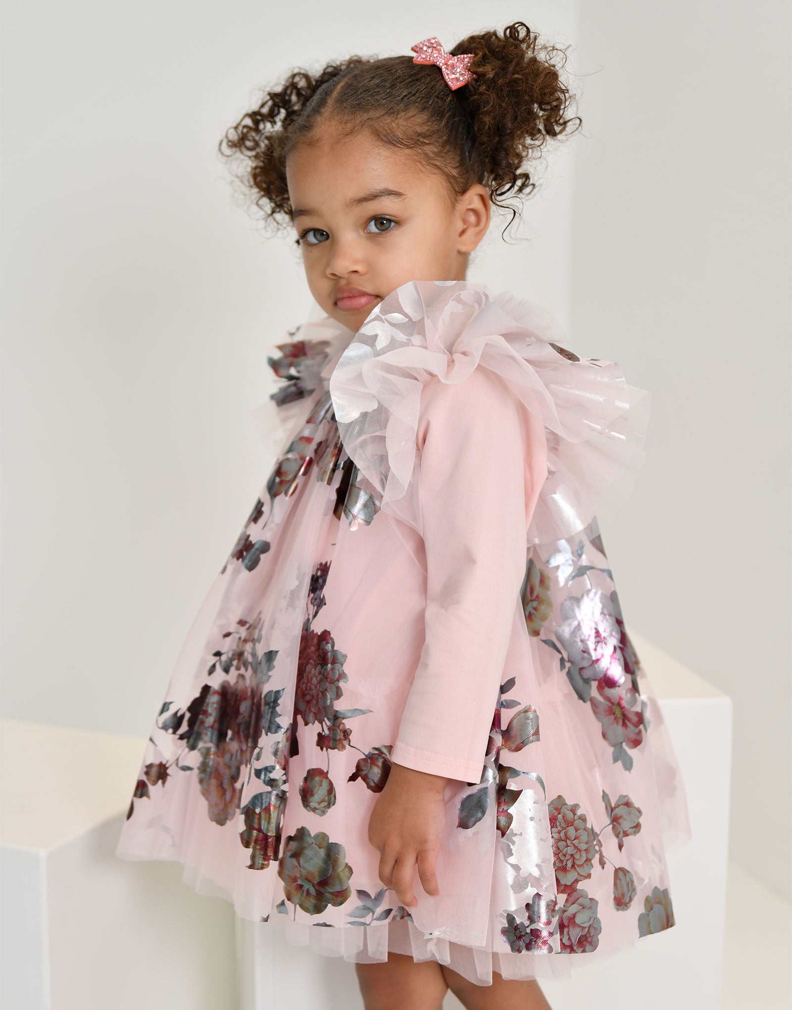 Doris Foil Floral Print Baby Dress Sweet Blush