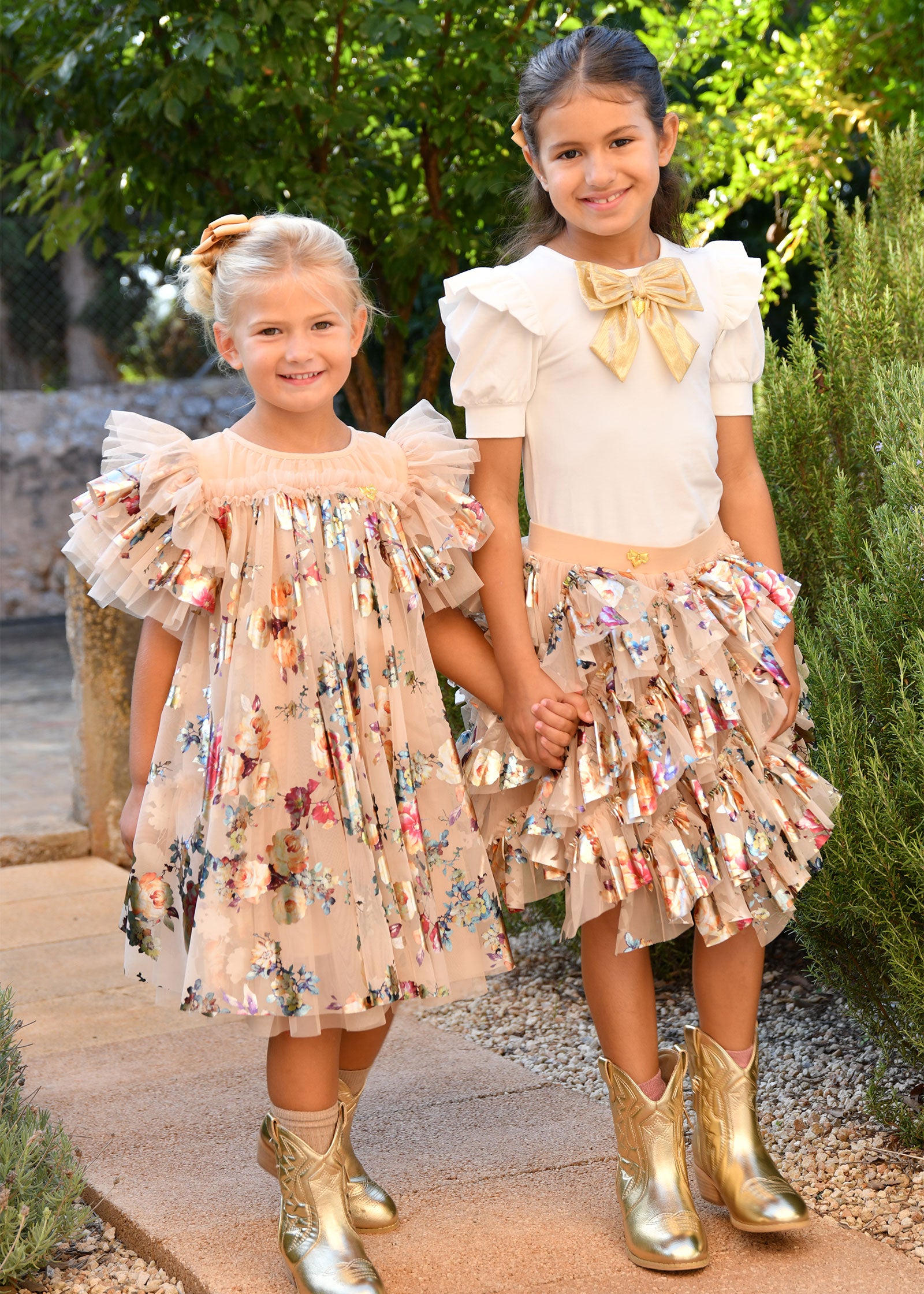 Adva Foil Print Tulle Skirt Gold