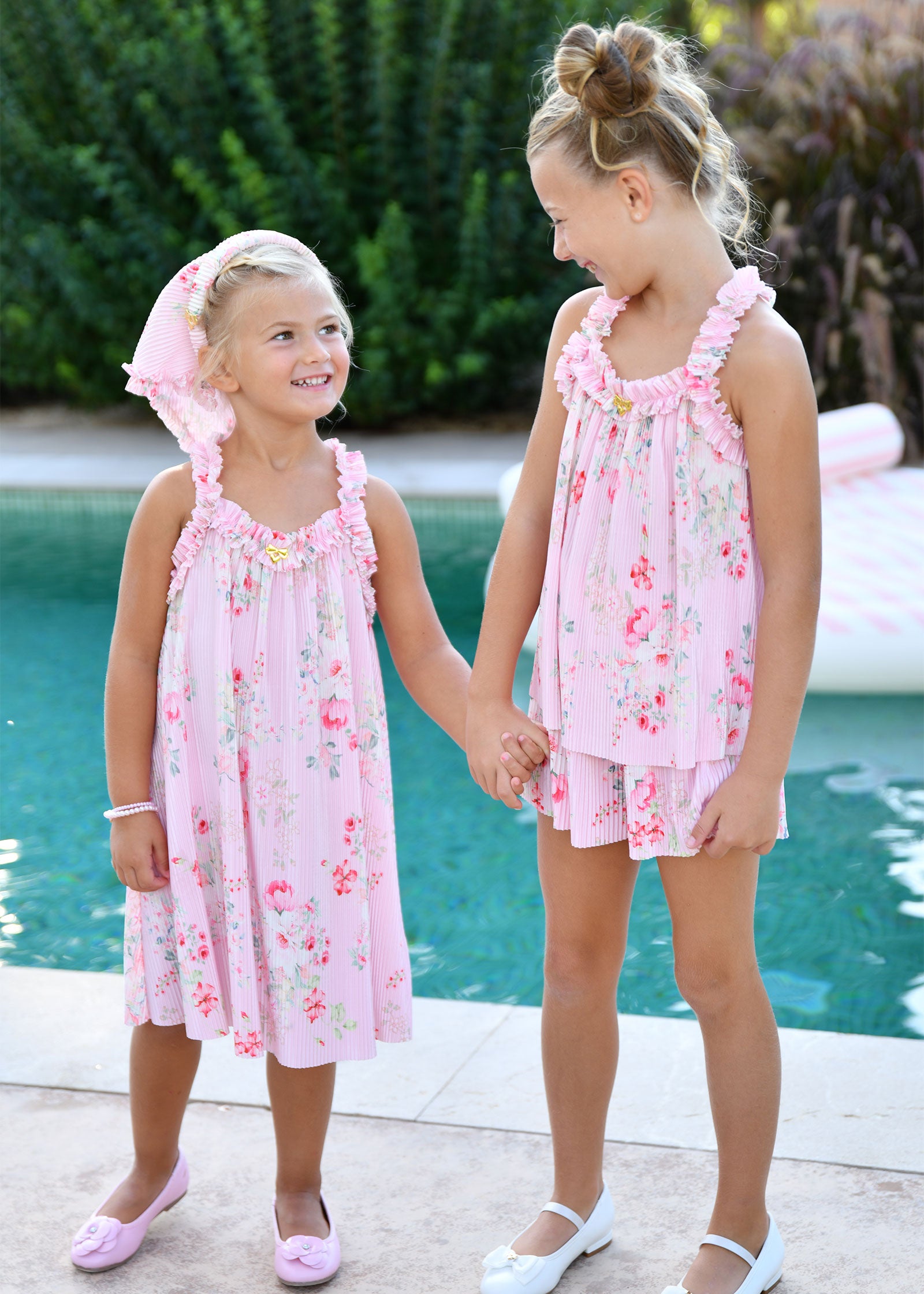 Fortuna Posy Print Pleated Dress Pale Pink