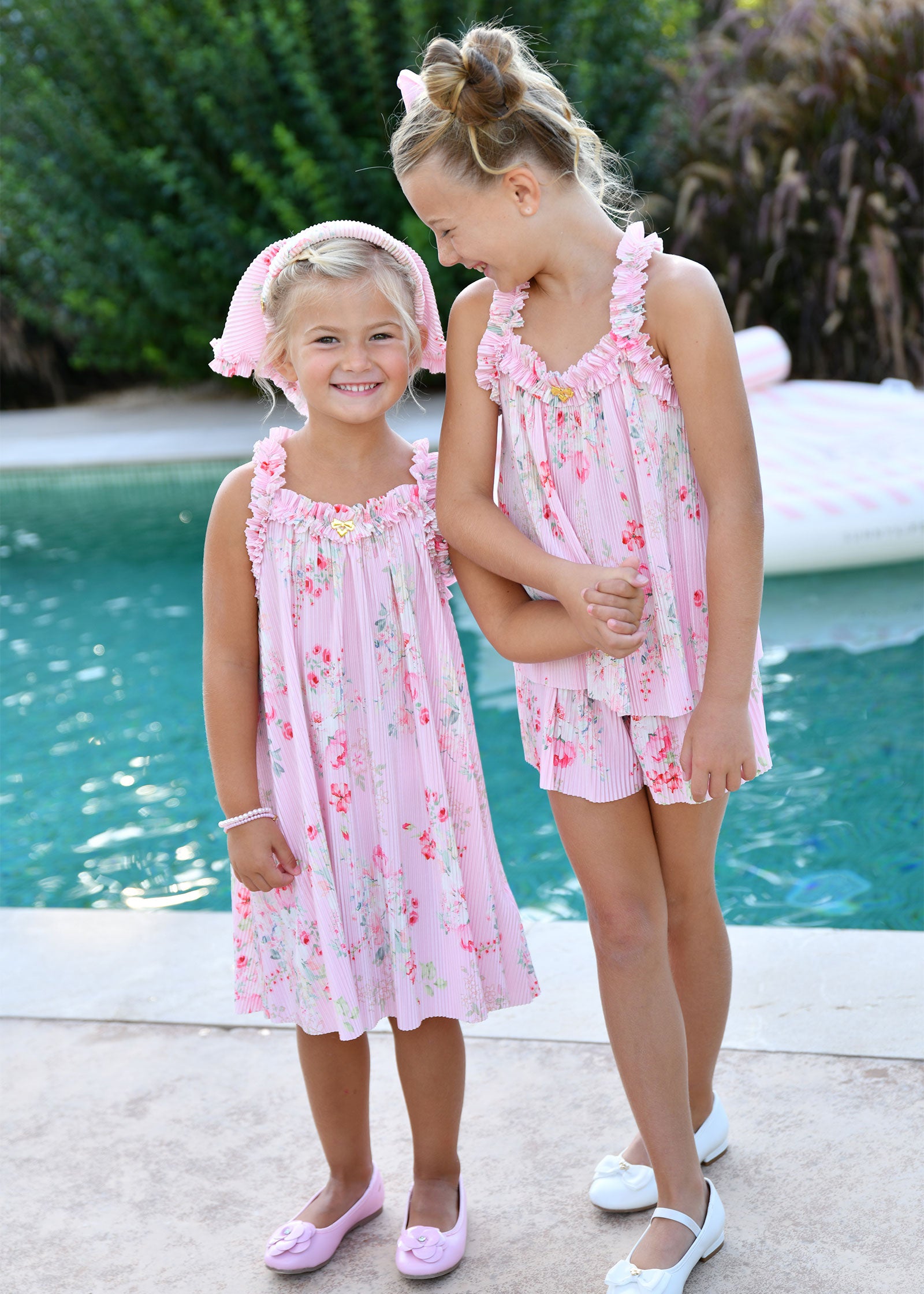 Fortuna Posy Print Pleated Dress Pale Pink