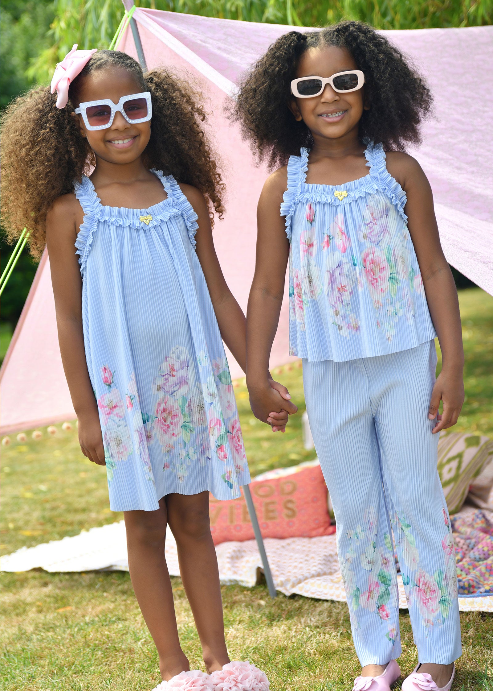 Fortuna Boarder Print Pleated Trouser Pretty Blue