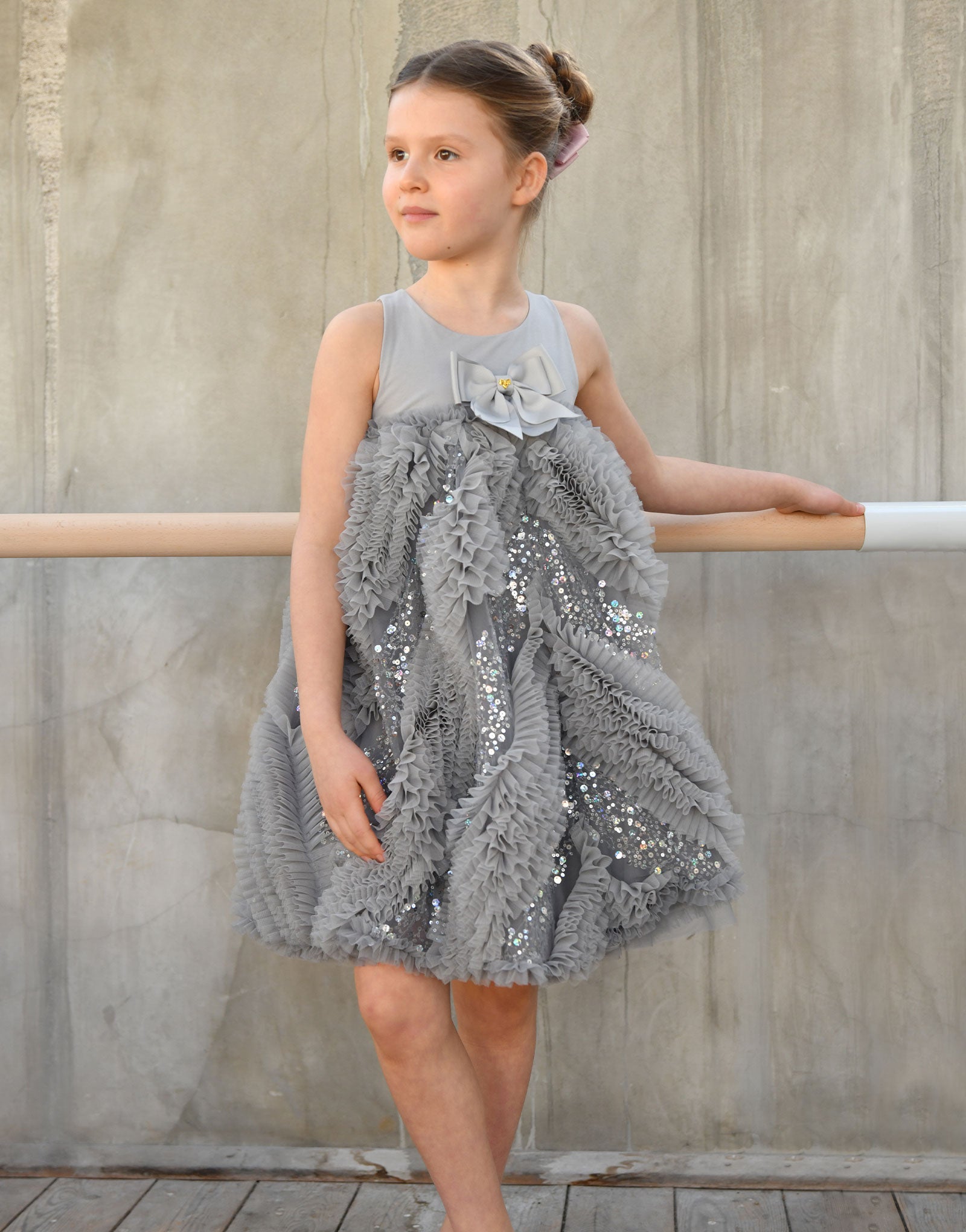 Dylas Ruffle Sequin Dress Grey