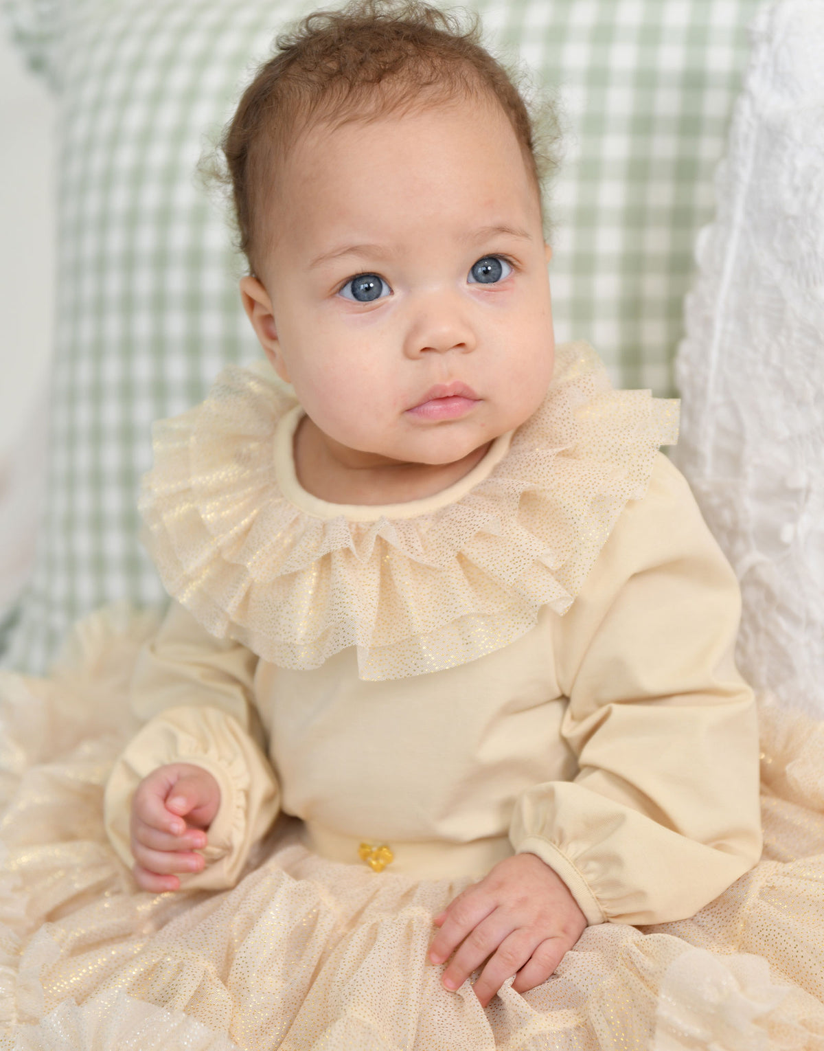 Elara Frill Collar Baby Top Biscuit