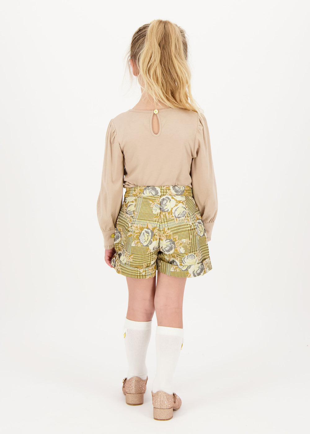 Ella Check Shorts Gold