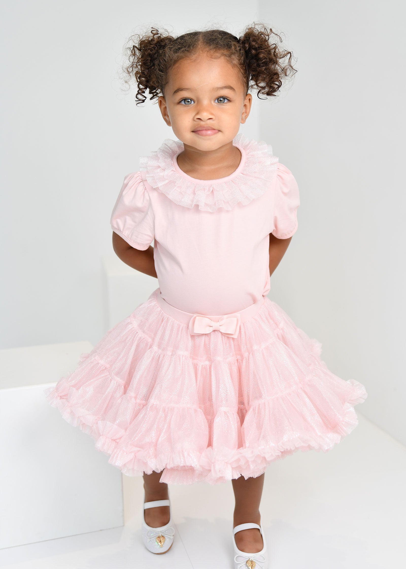 Enid Sparkle Tulle Collar Baby Top sweet Blush