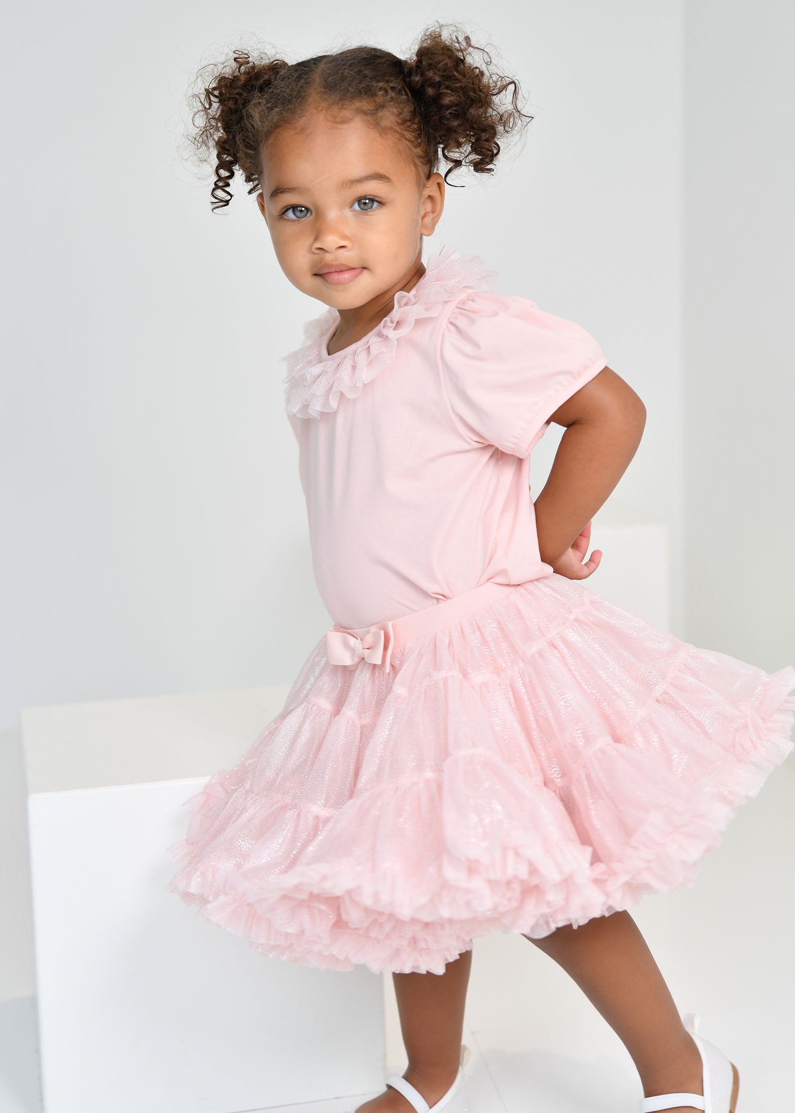 Enid Sparkle Tulle Collar Baby Top sweet Blush
