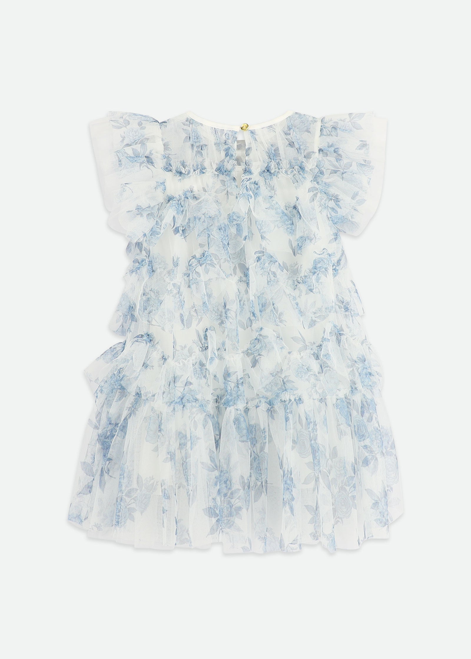 Etta Printed Tiered Tulle Dress Snowdrop/Blue