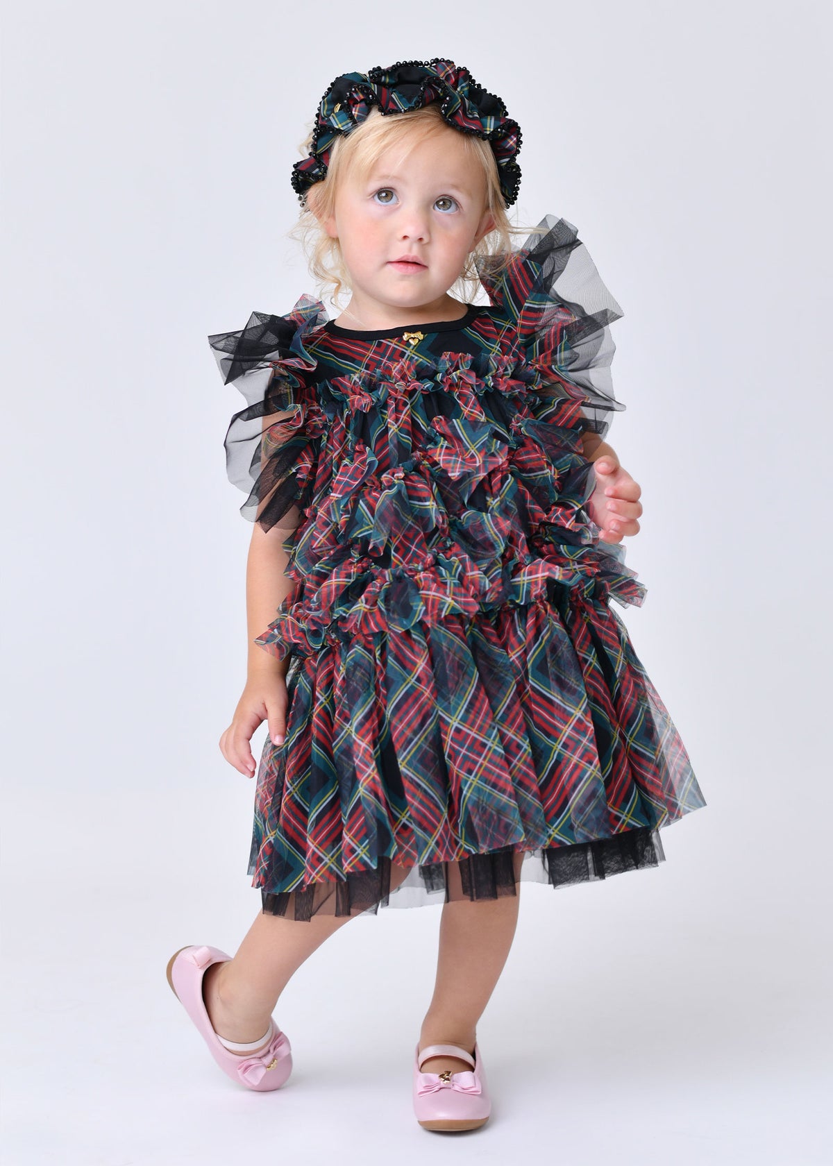Etta Tartan Tiered Baby Dress Black