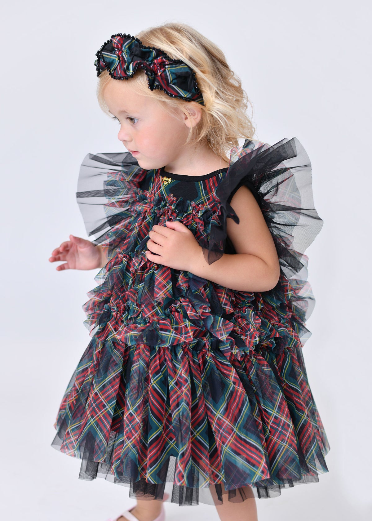 Etta Tartan Tiered Baby Dress Black