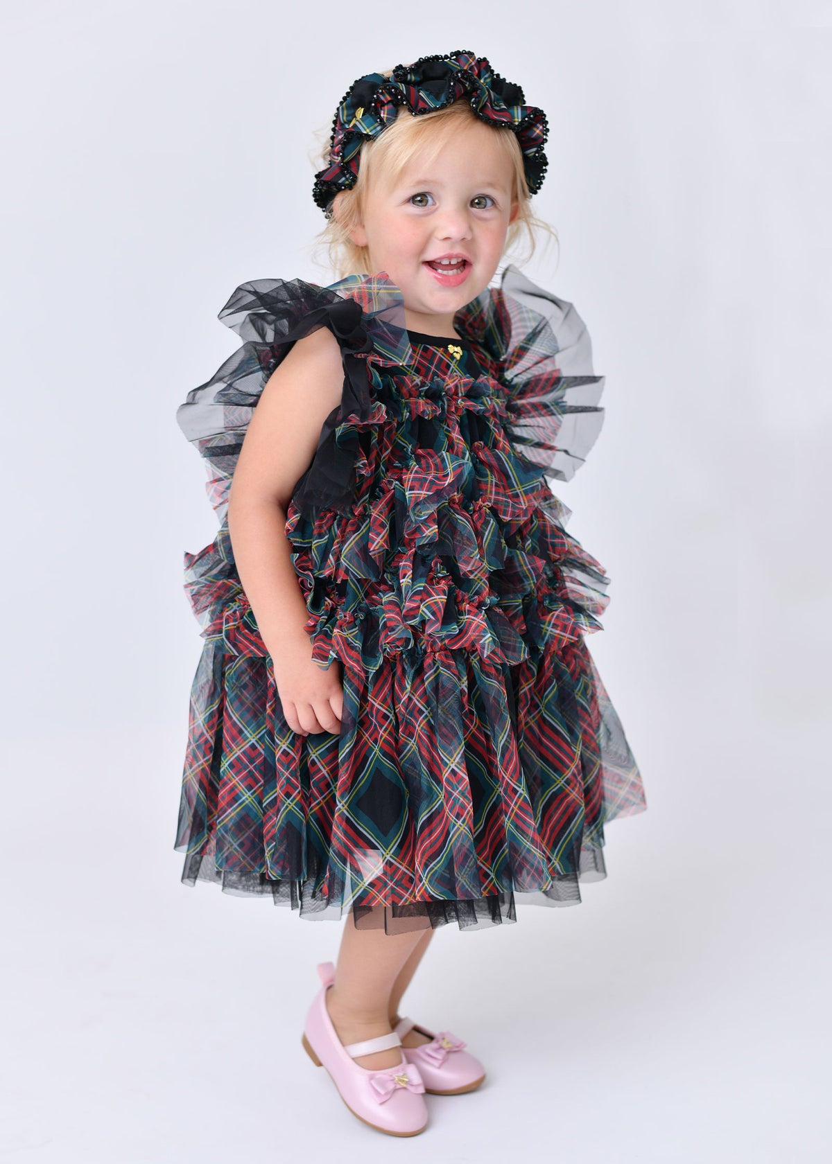 Etta Tartan Tiered Baby Dress Black