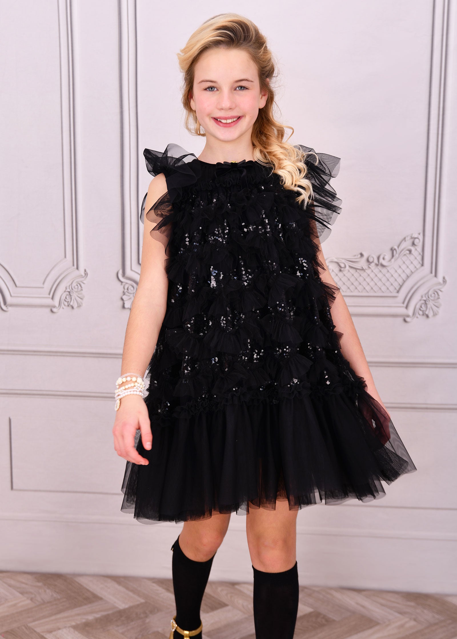 Etta Sequin Tulle Dress Black