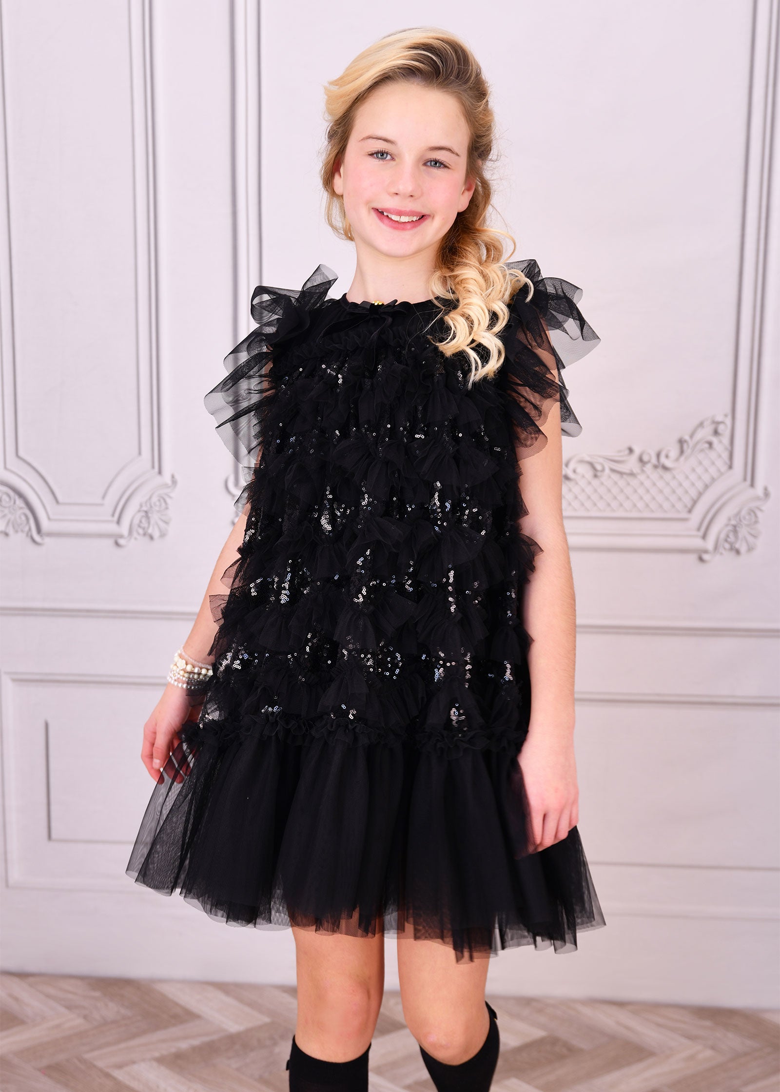 Etta Sequin Tulle Dress Black