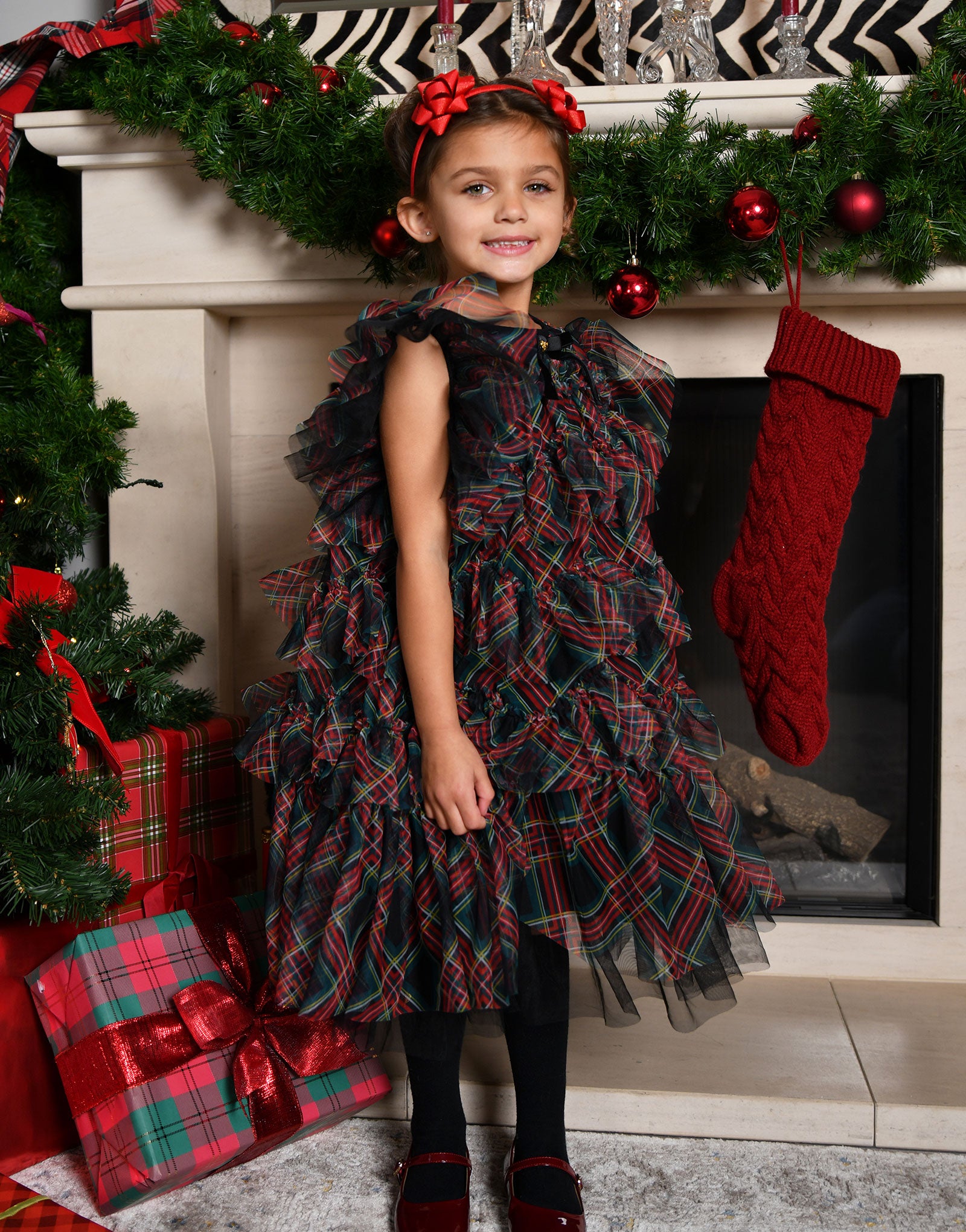 Etta Tartan Tiered Dress Black