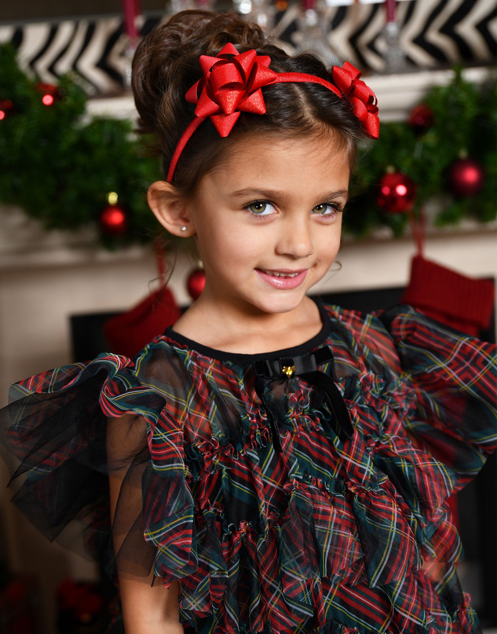 Etta Tartan Tiered Dress Black