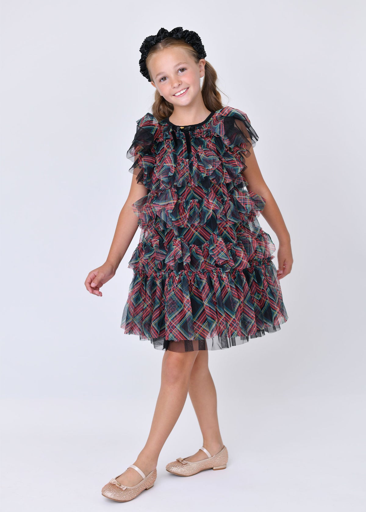 Etta Tartan Tiered Dress Black