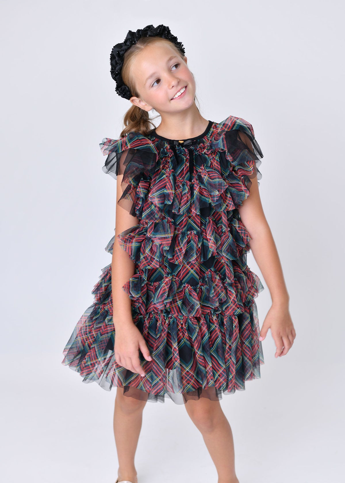 Etta Tartan Tiered Dress Black