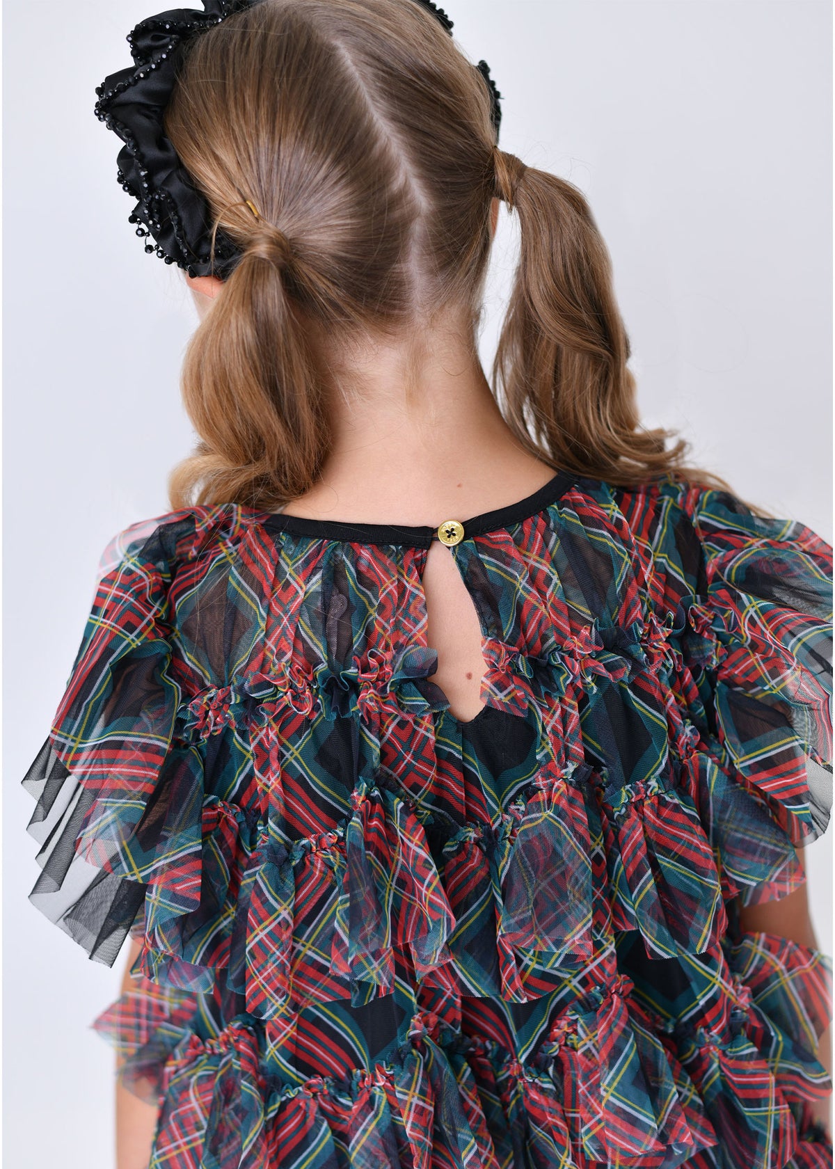 Etta Tartan Tiered Dress Black
