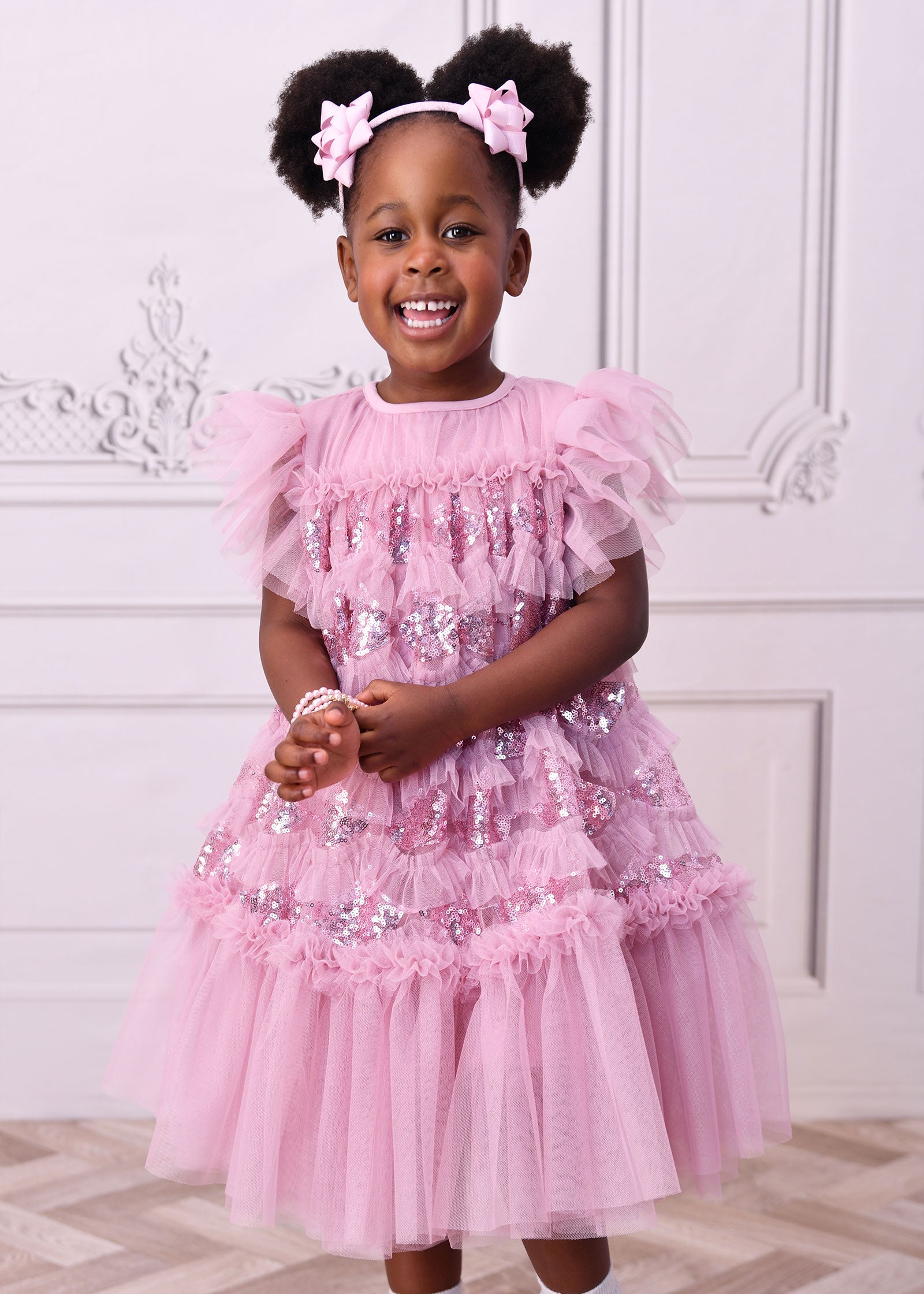Etta Sequin Tulle Dress Tea Rose