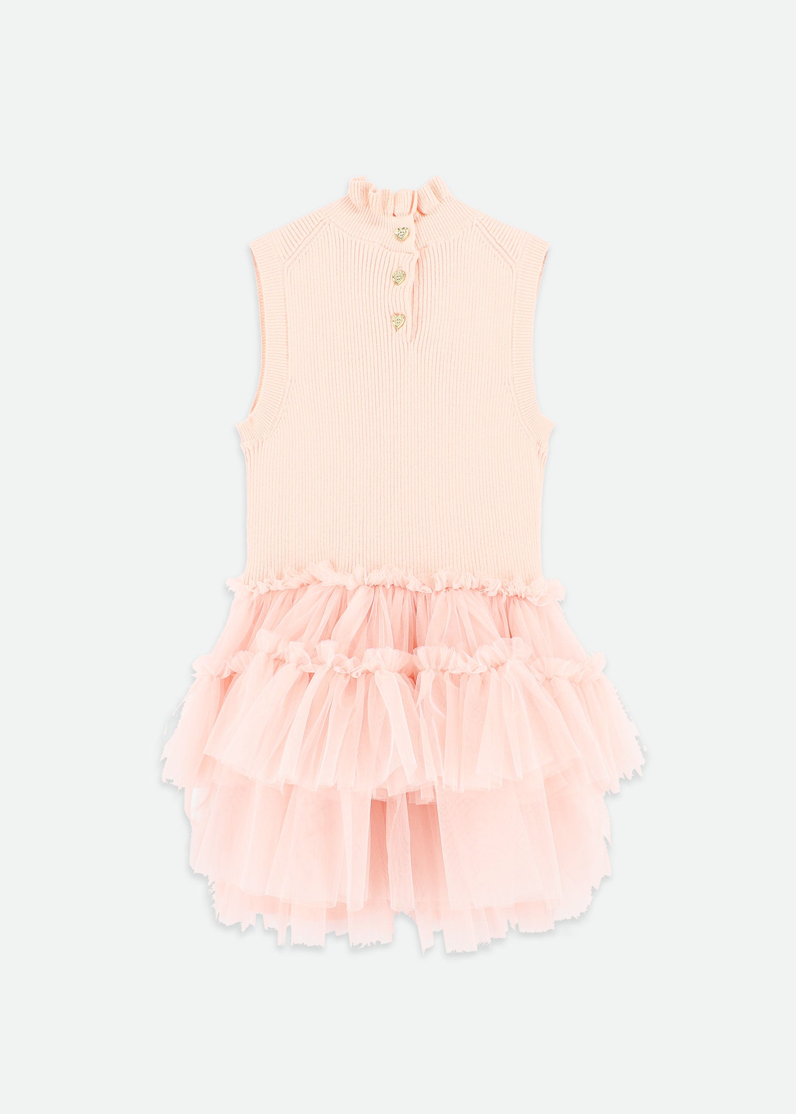 Eunice Sleeveless Knit With Tulle Dress Peach