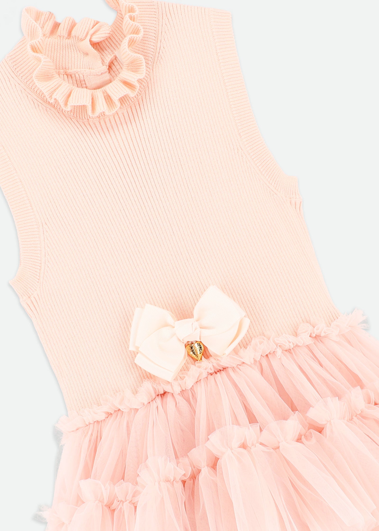 Eunice Sleeveless Knit With Tulle Dress Peach