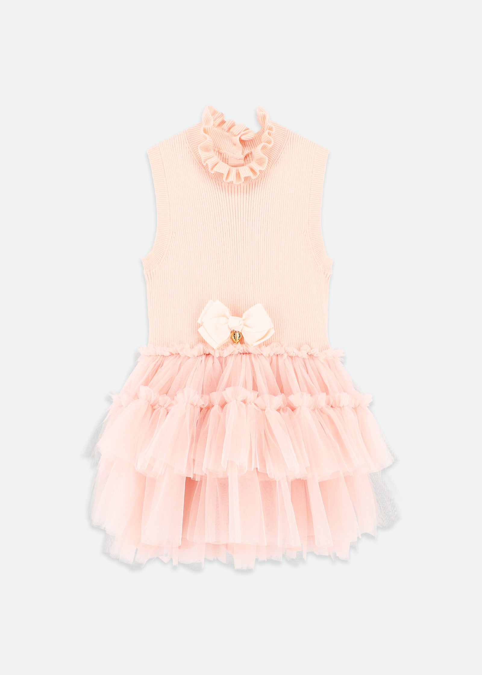 Eunice Sleeveless Knit With Tulle Dress Peach