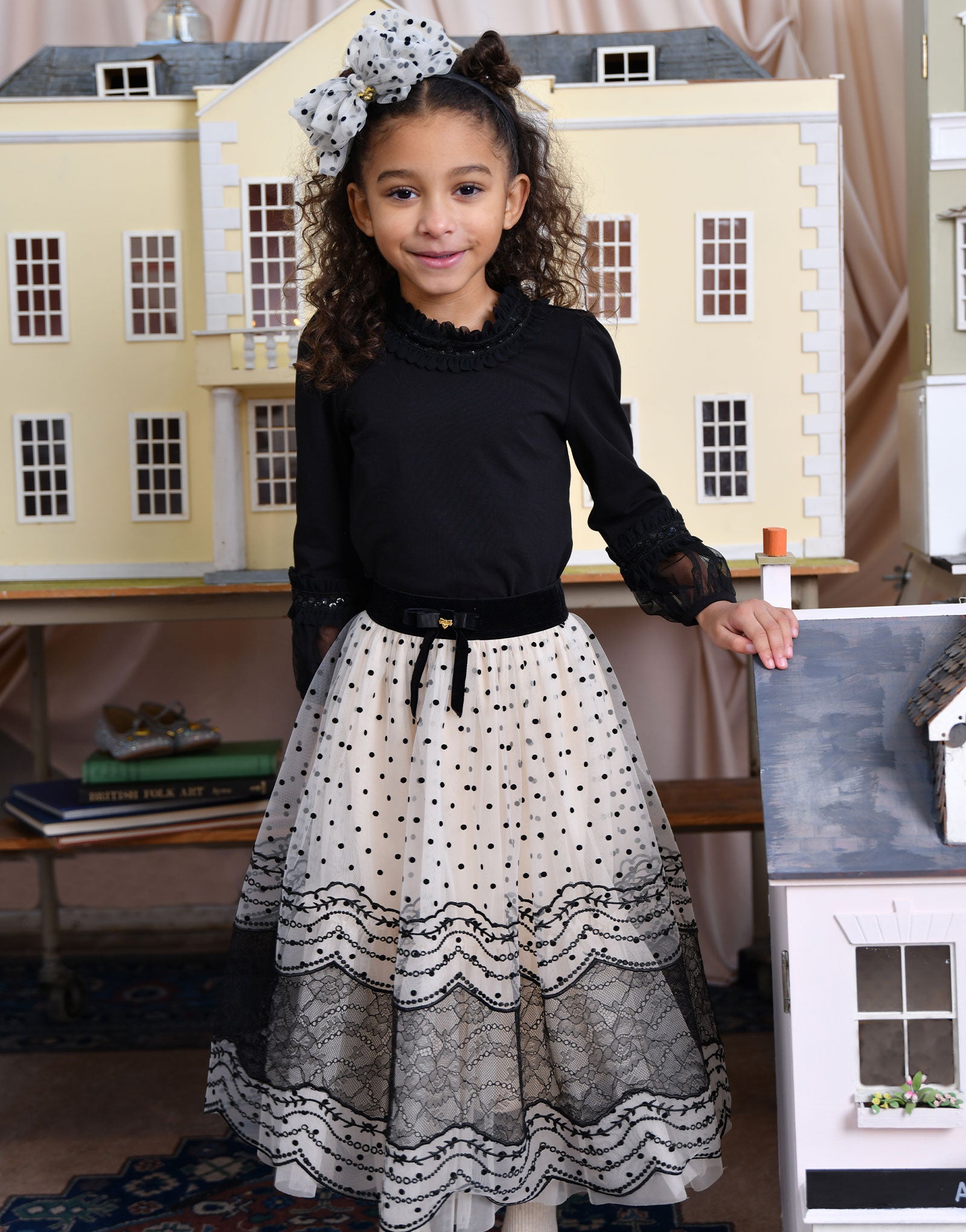 Evelyn Spot And Lace Skirt Biscuit