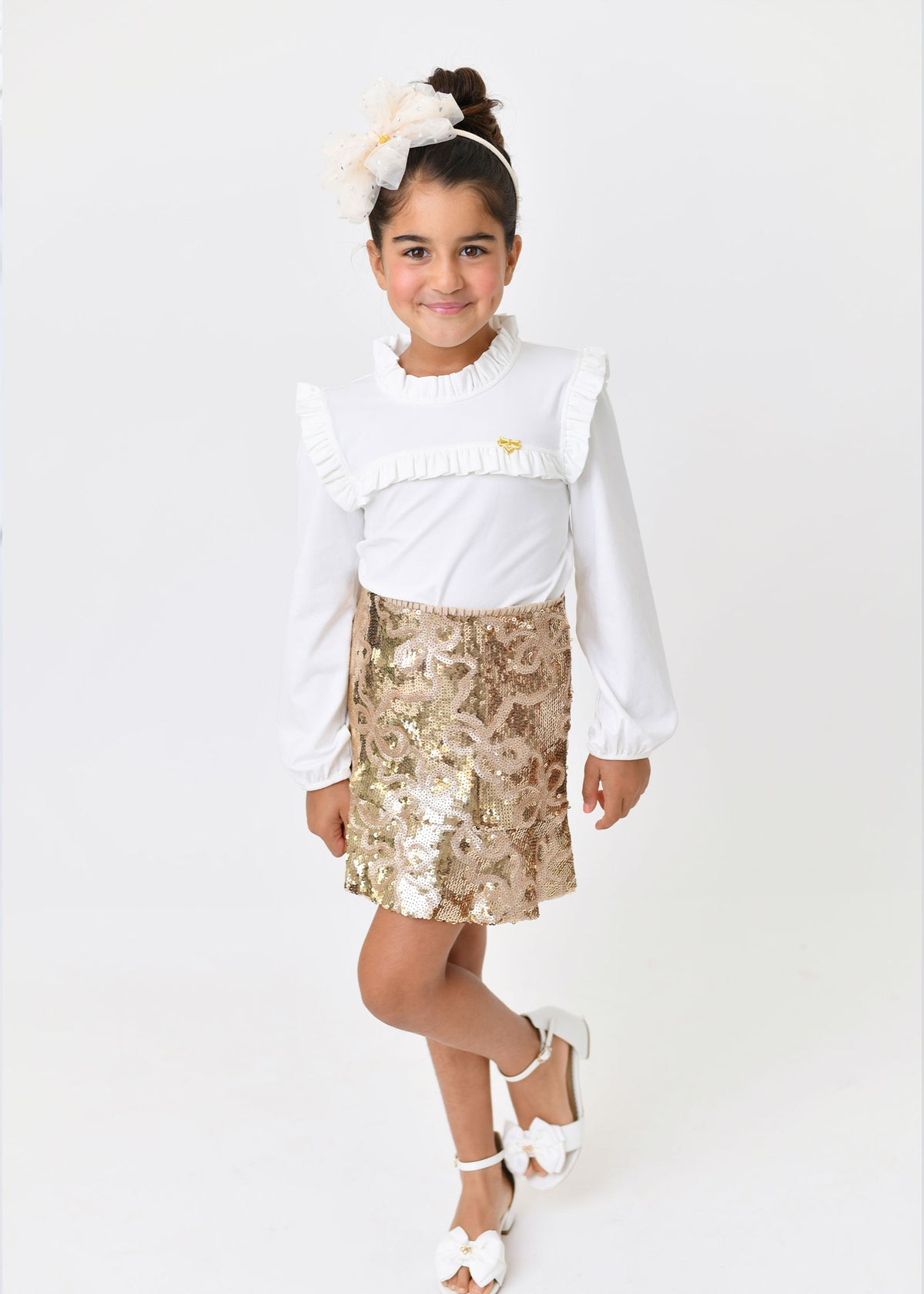 Everly Bow Sequin Skirt Gold