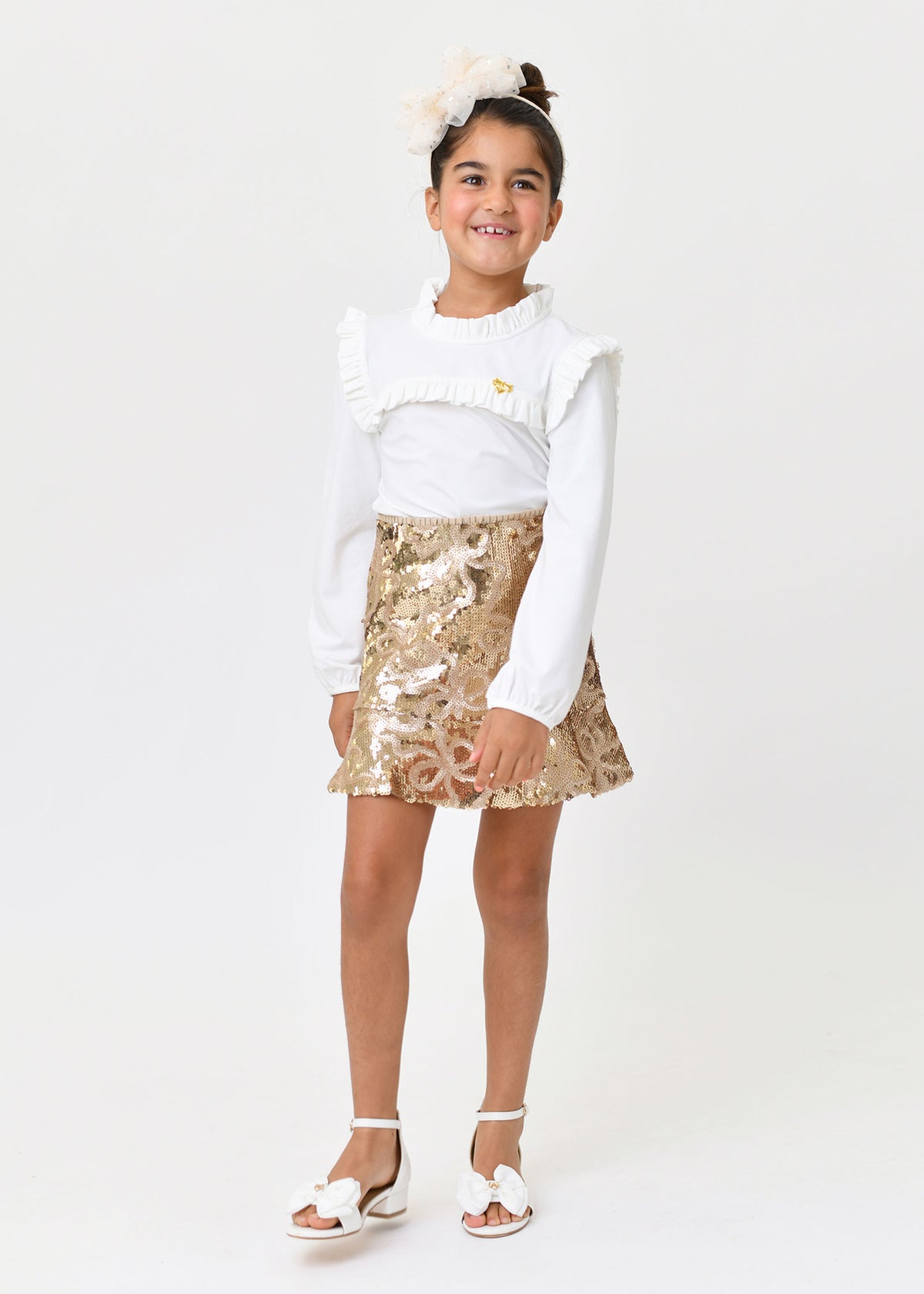 Everly Bow Sequin Skirt Gold