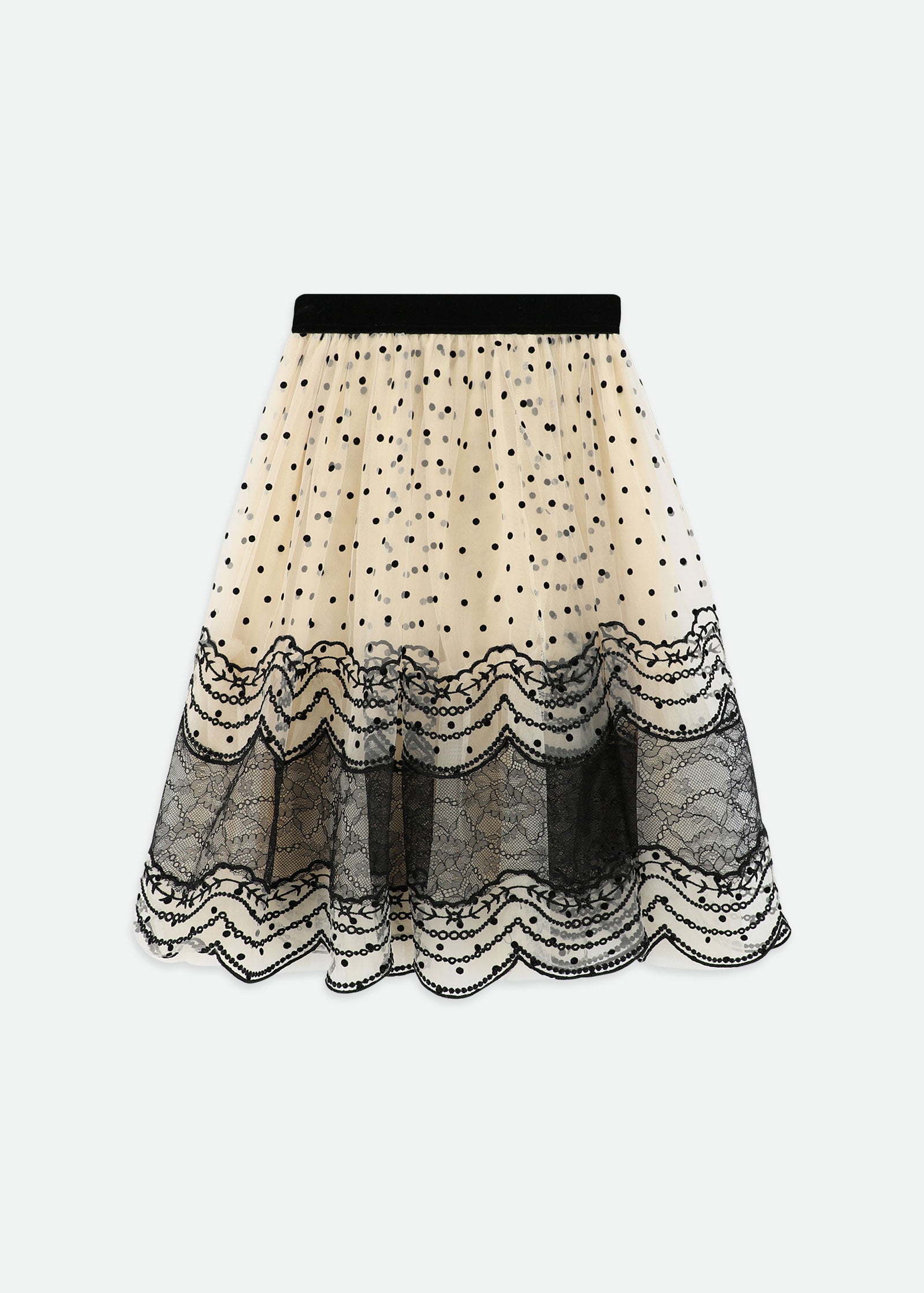 Evelyn Spot And Lace Skirt Biscuit