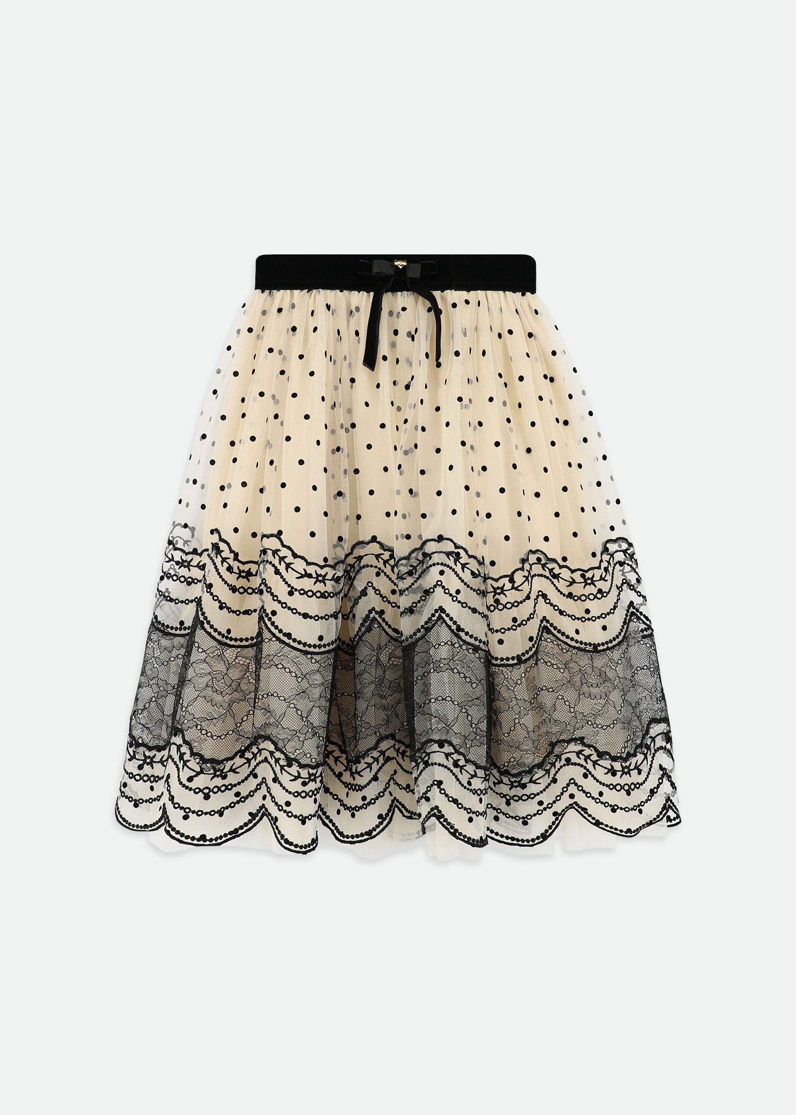 Evelyn Spot And Lace Skirt Biscuit