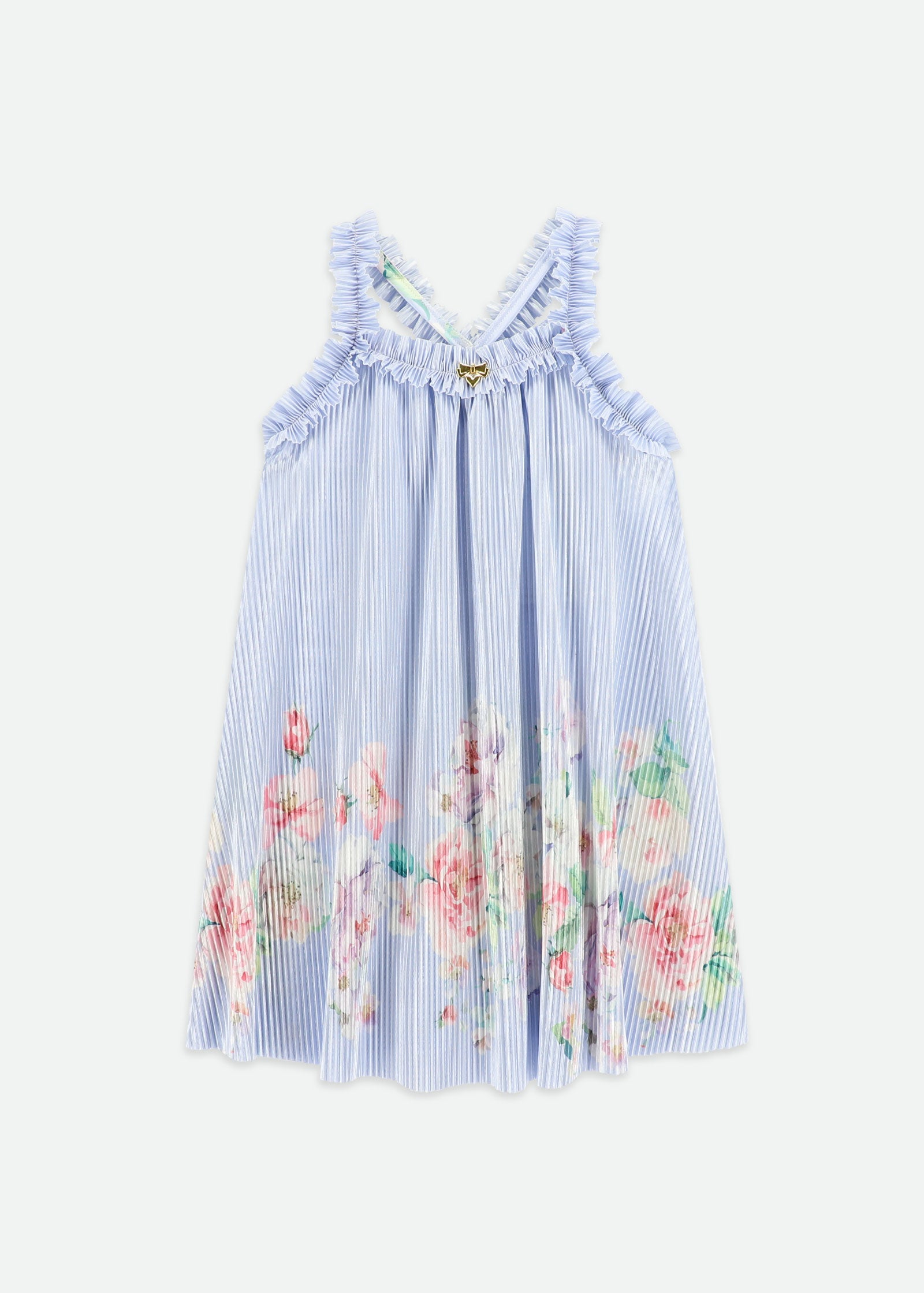 Fortuna Boarder Print Pleated Dress Pretty Blue