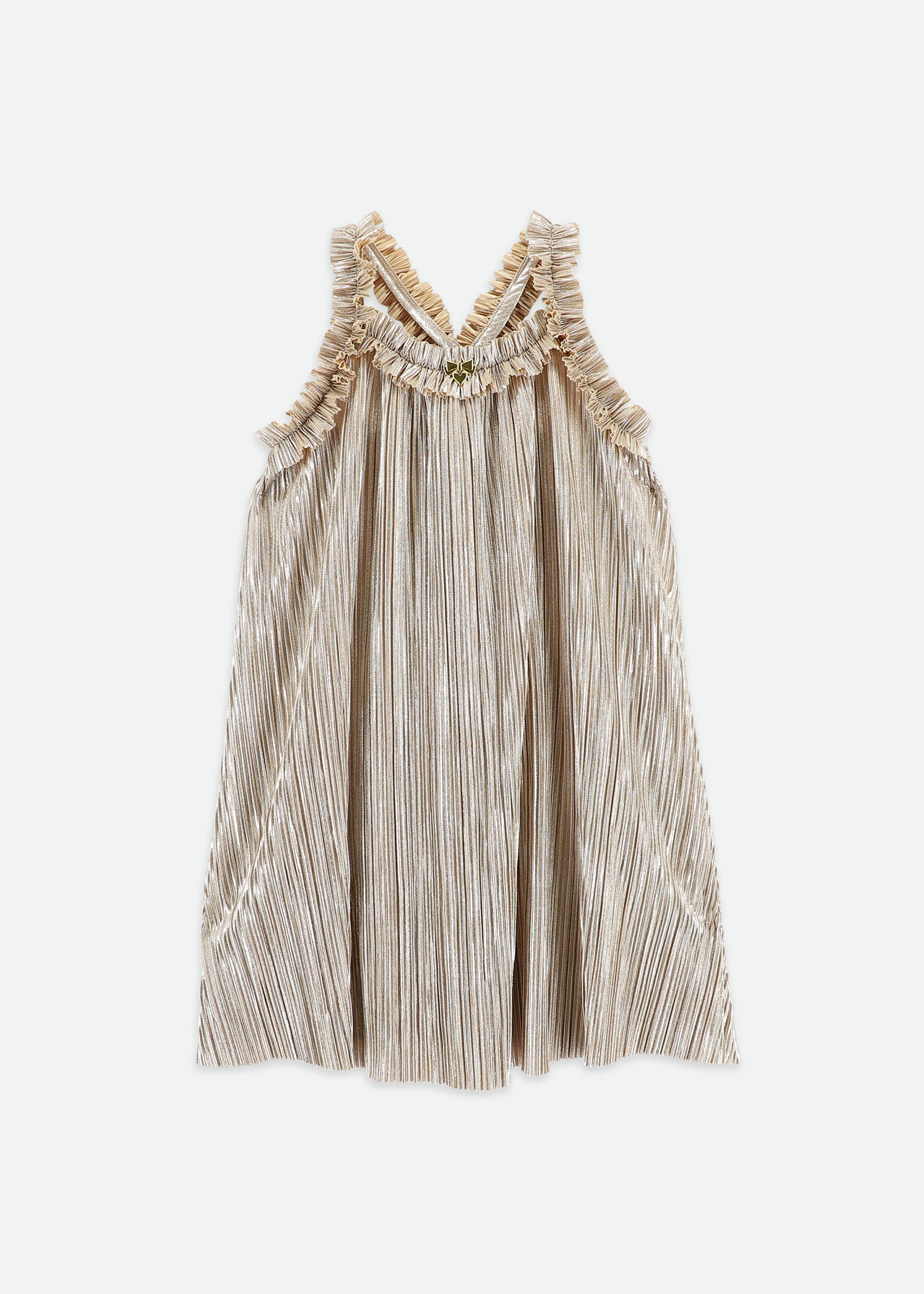 Fortuna Metallic Pleated Dress Champagne