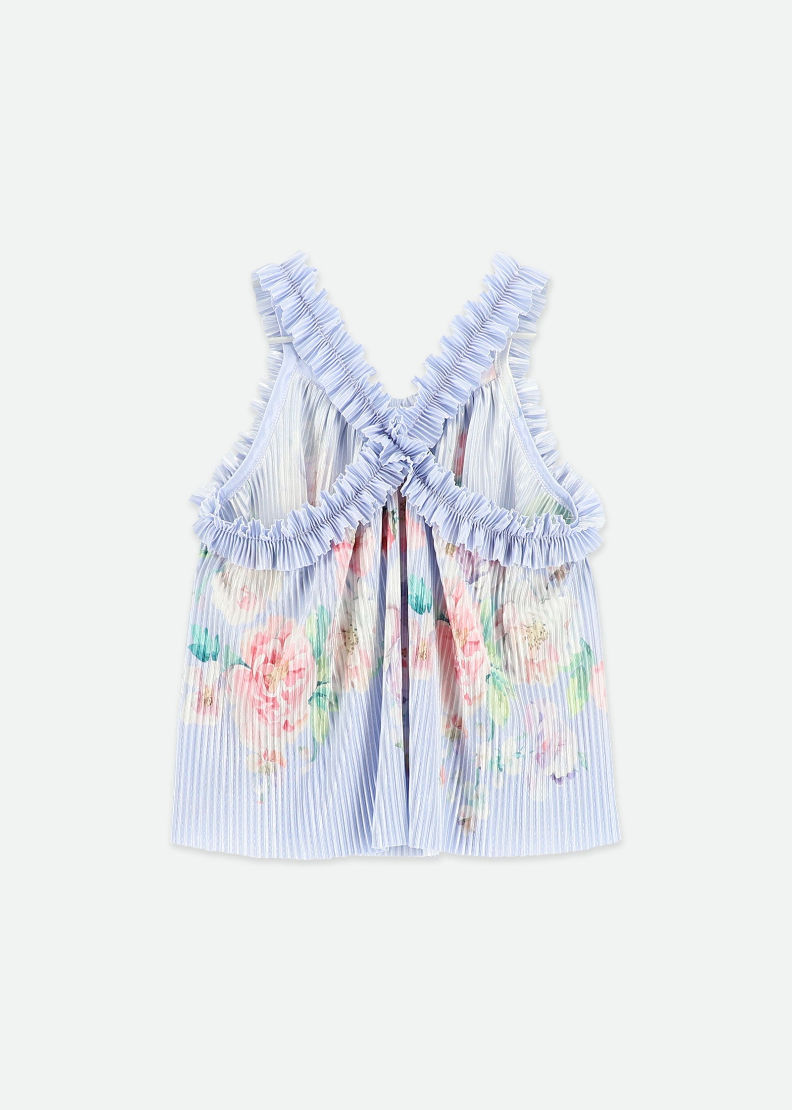 Fortuna Boarder Print Pleated Top Pretty Blue