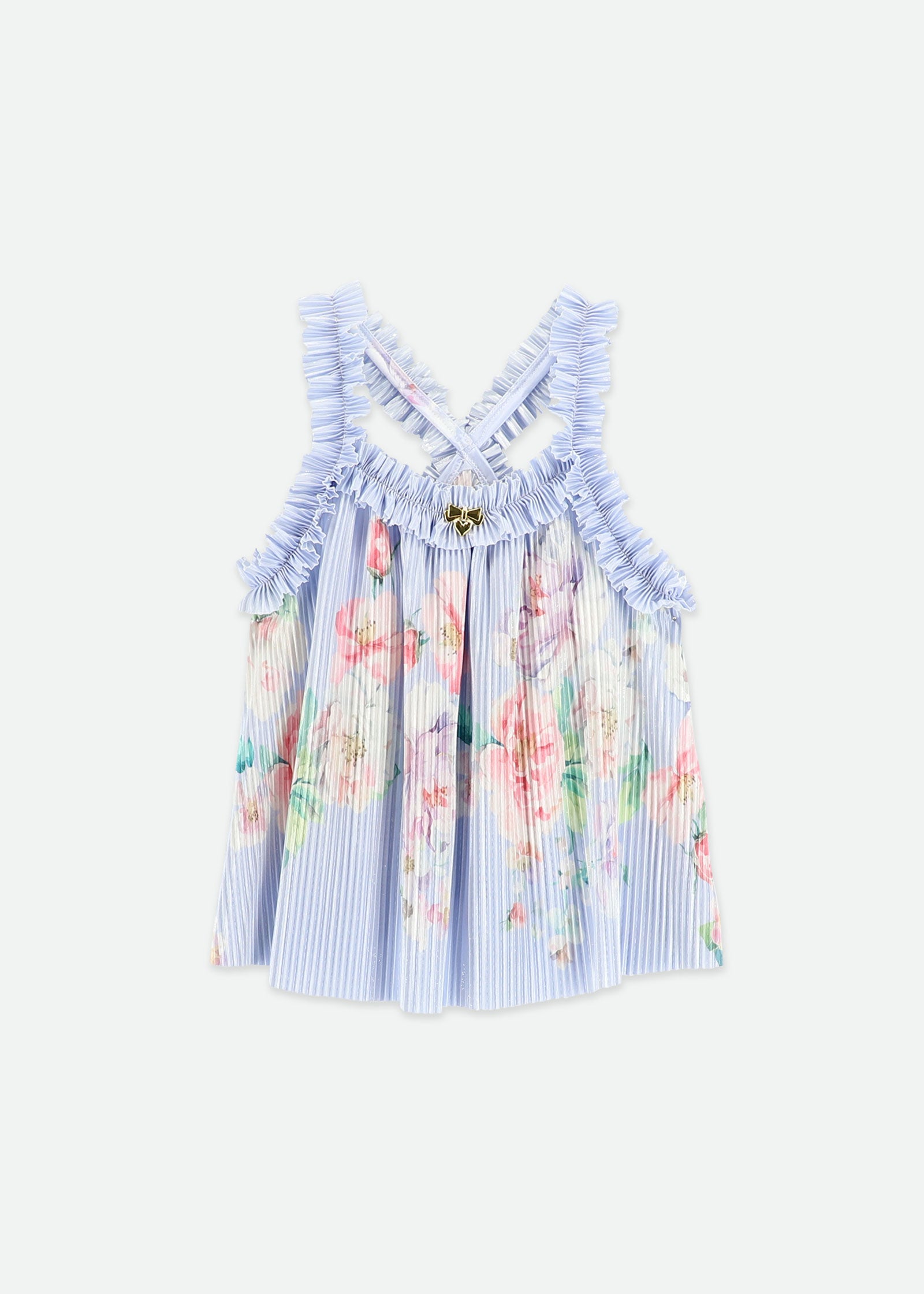 Fortuna Boarder Print Pleated Top Pretty Blue