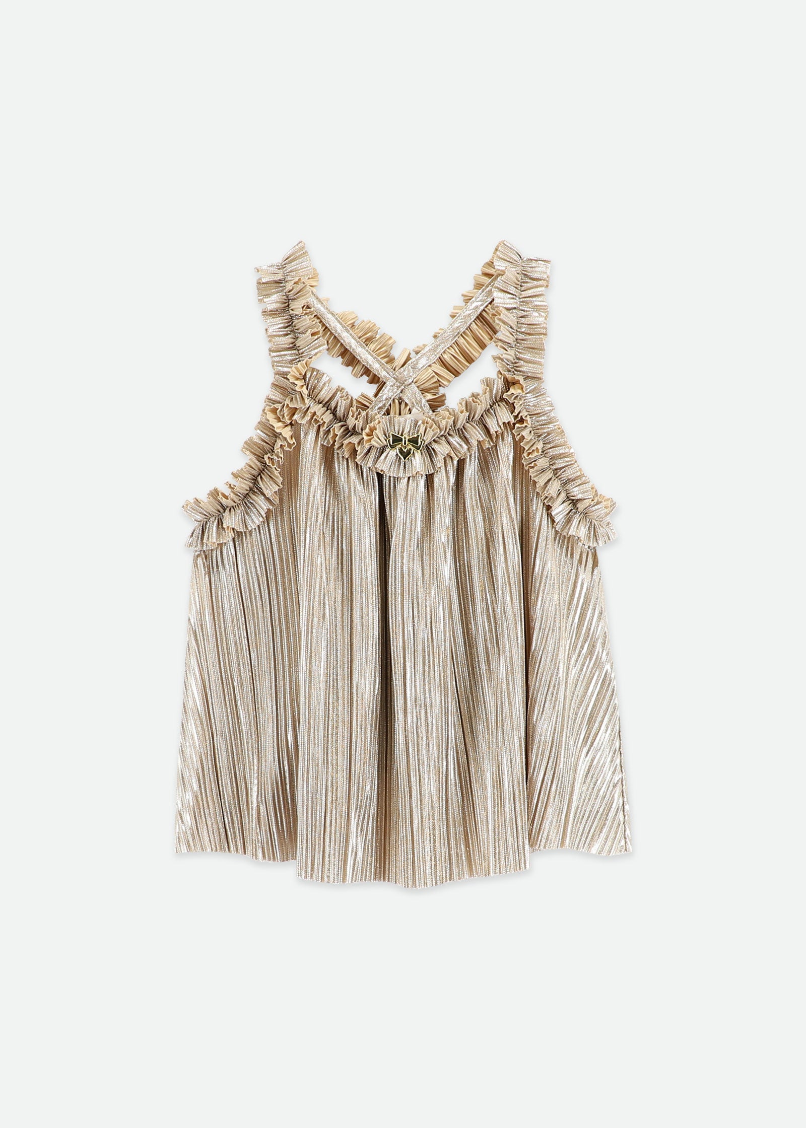 Fortuna Metallic Pleated Top Champagne
