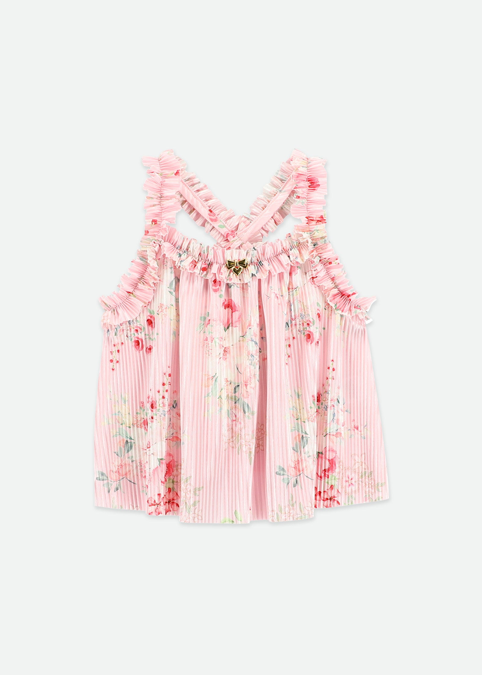 Fortuna Posy Print Pleated Top Pale Pink