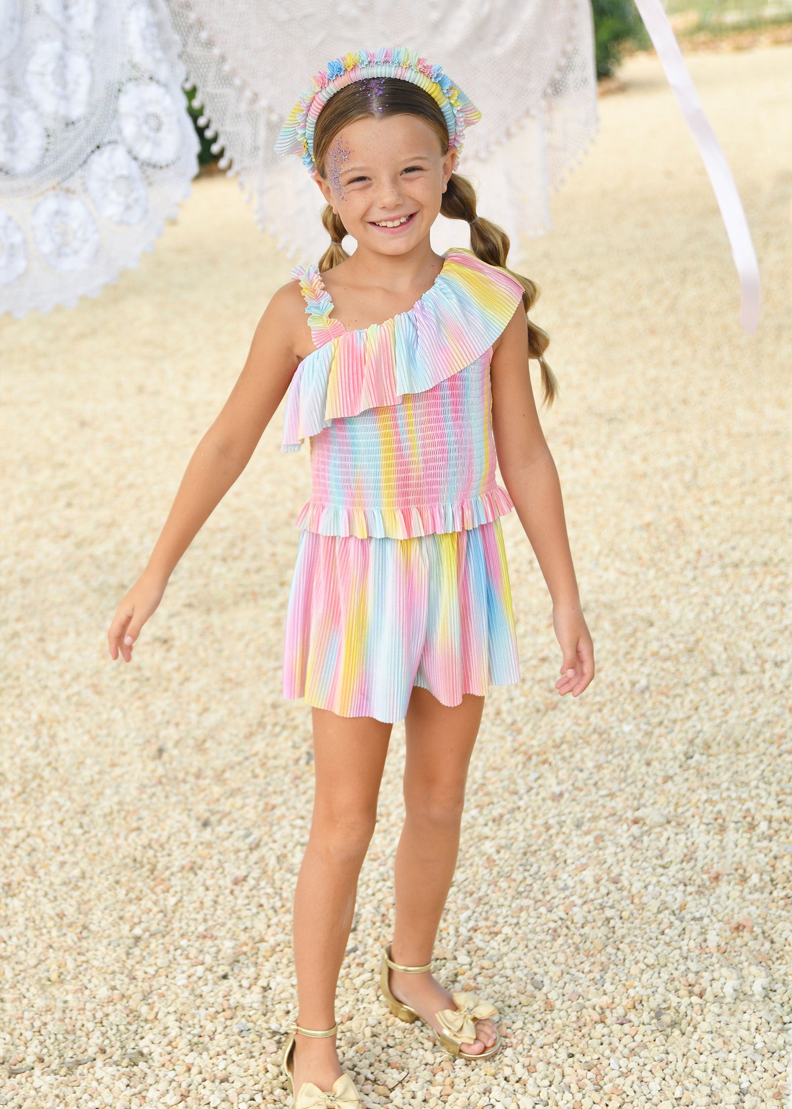 Fortuna Rainbow Pleated Shorts Multi