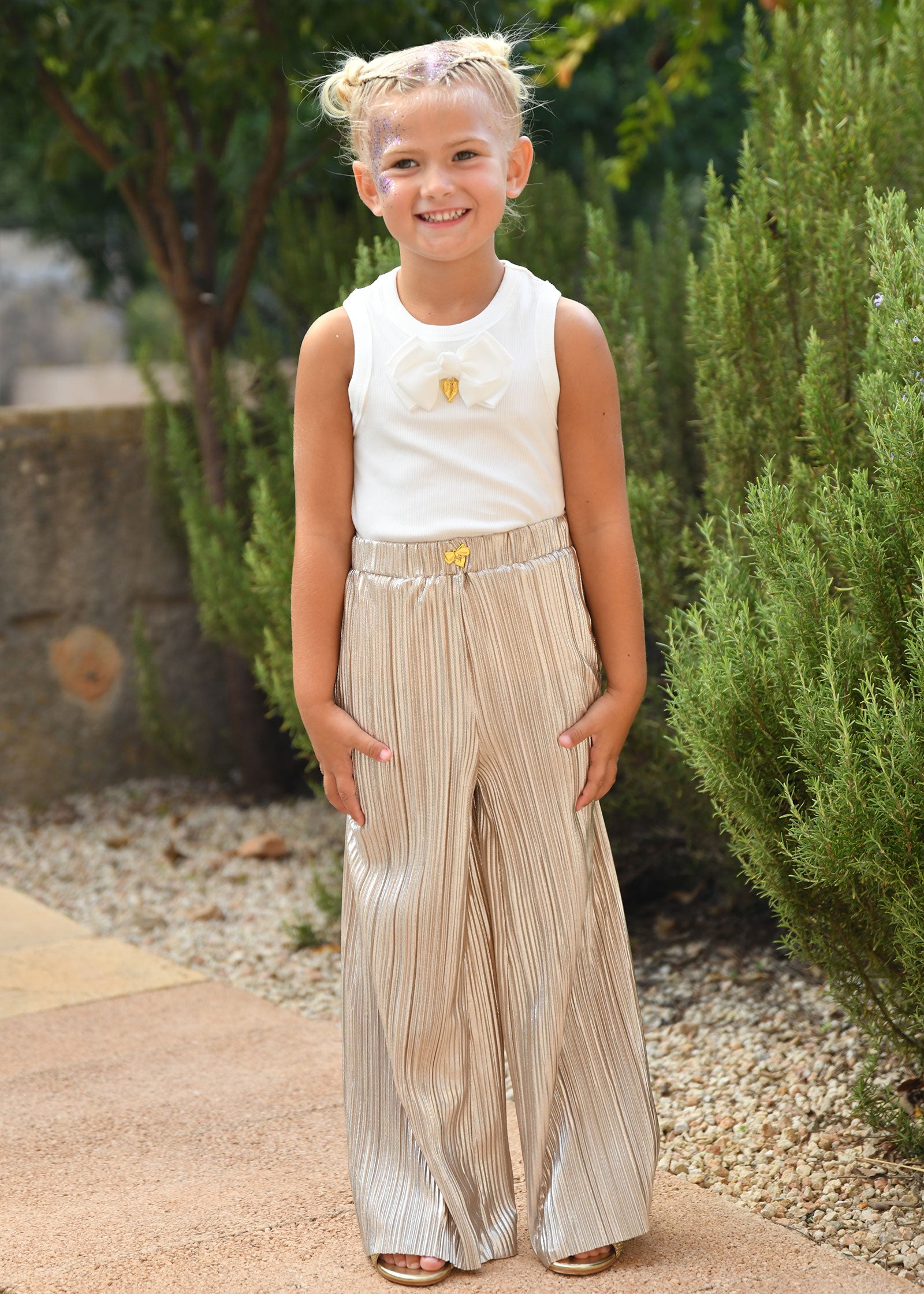 Fortuna Metallic Pleated Trouser Champagne