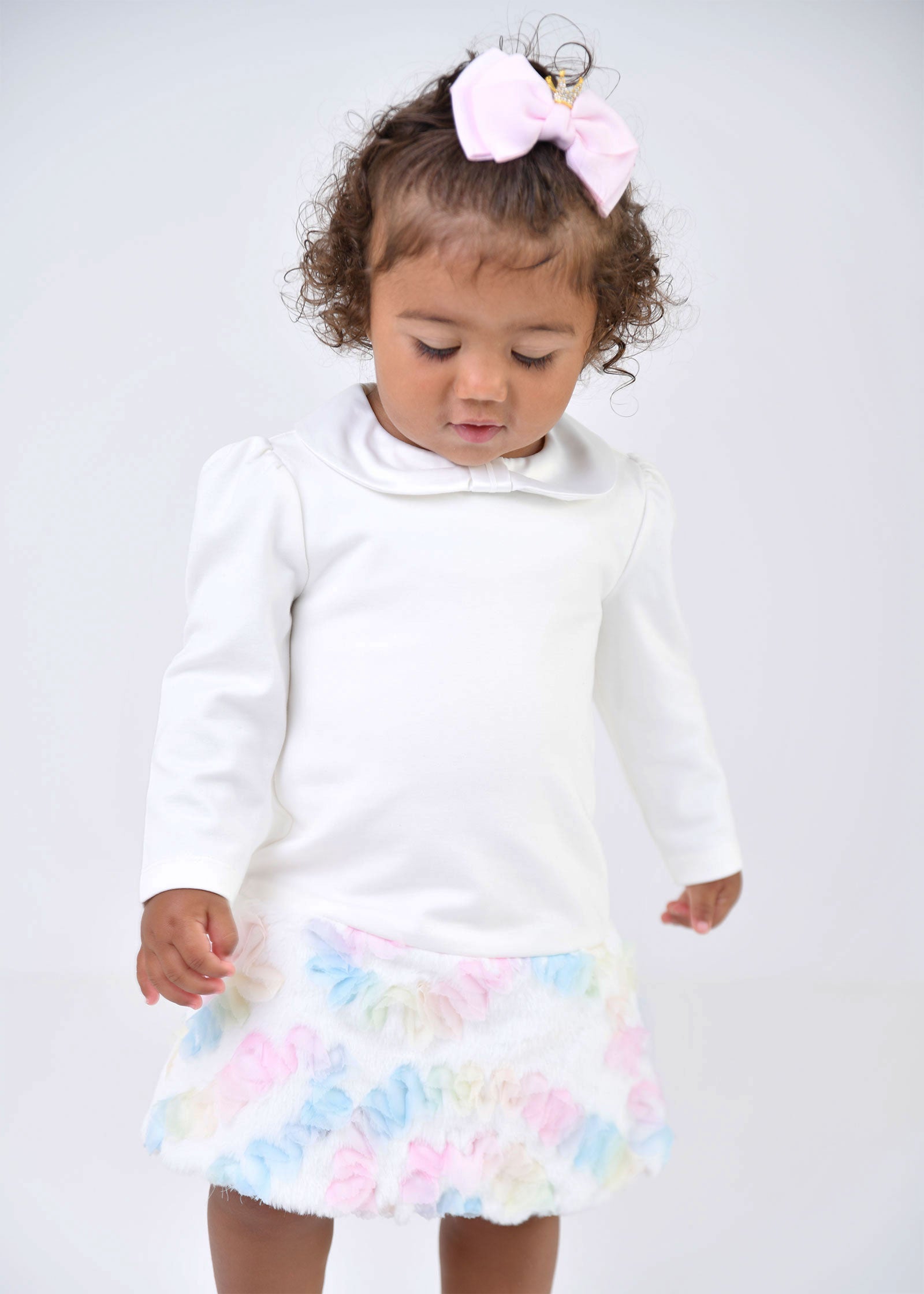 Frances Baby Pastel Fur Trim Dress Snowdrop