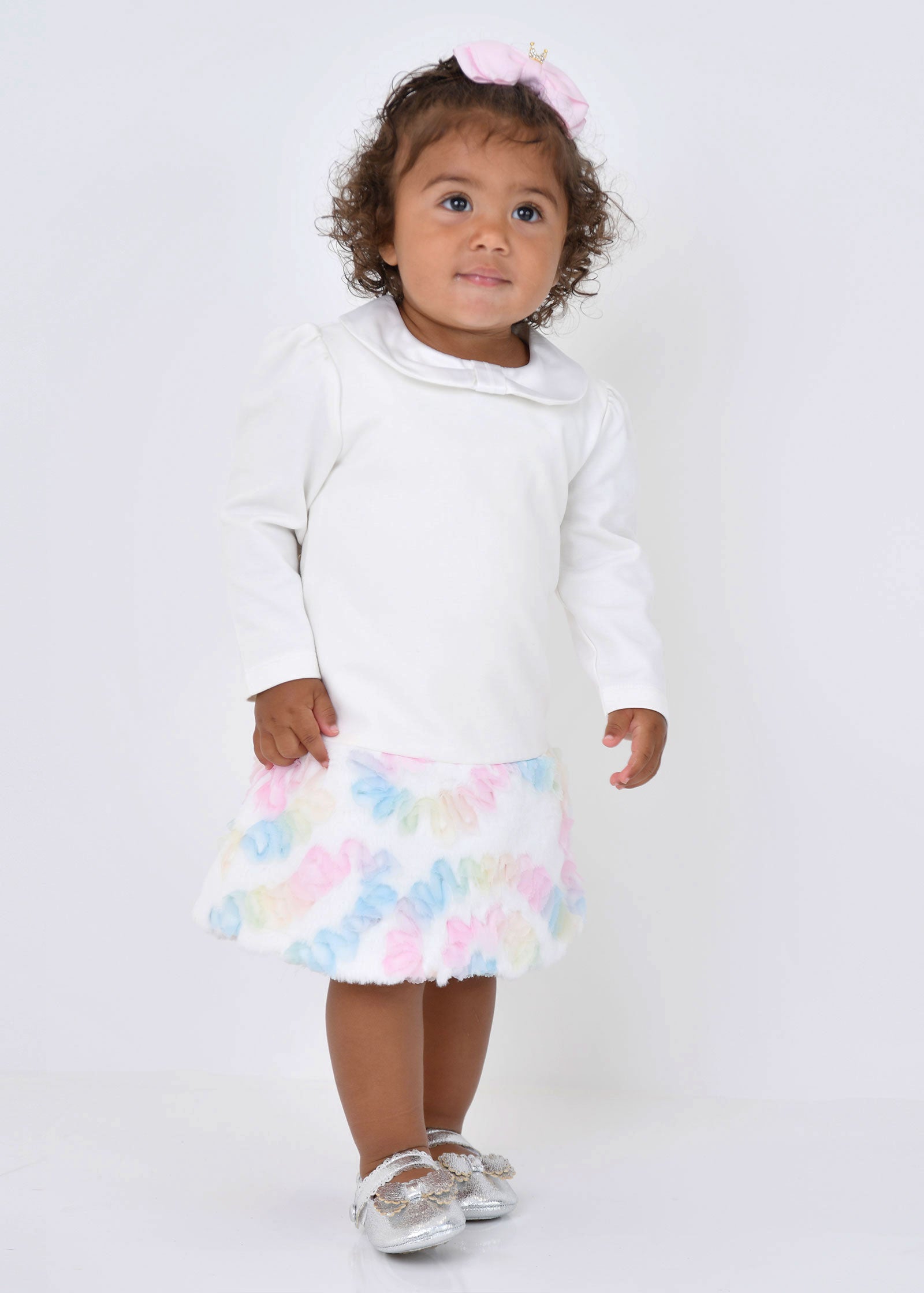 Frances Baby Pastel Fur Trim Dress Snowdrop