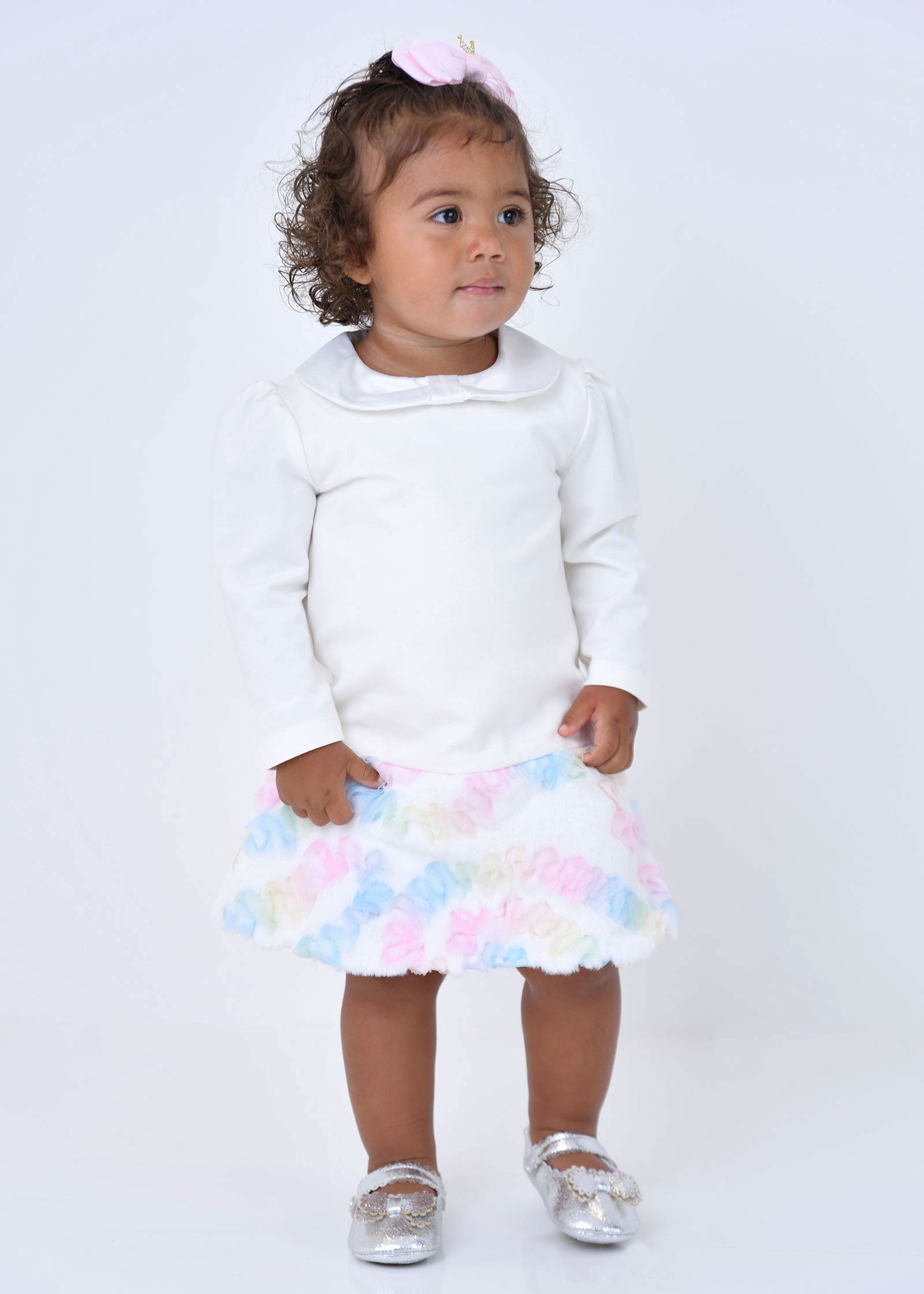 Frances Baby Pastel Fur Trim Dress Snowdrop