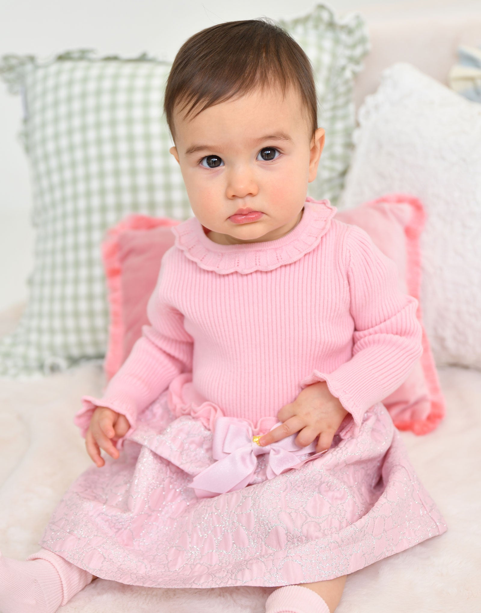 Gabby Knit Jacquard Mix Baby Dress Pink